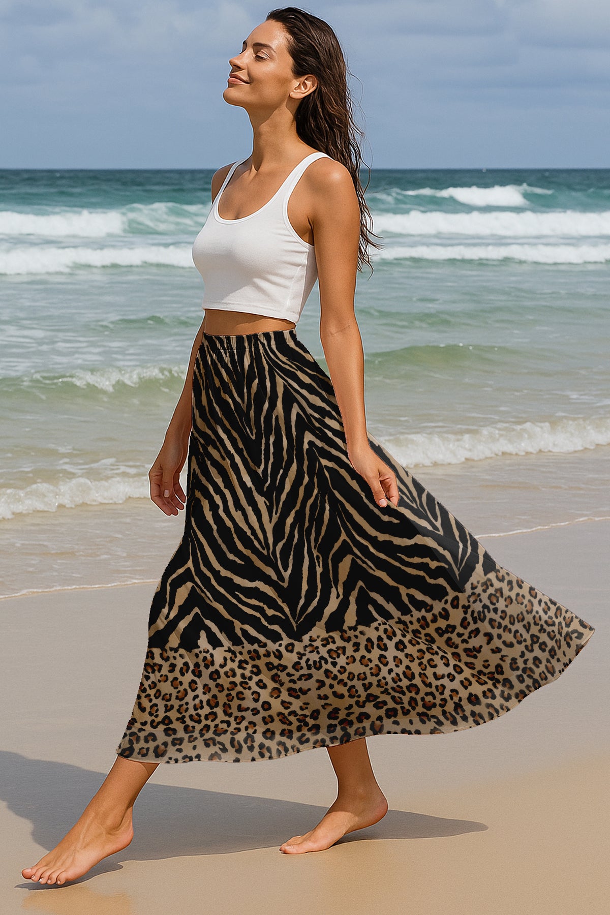 Women's Maxi Skirt with Lining - 40" Summer Outfits, High Waist Flowy Skirt