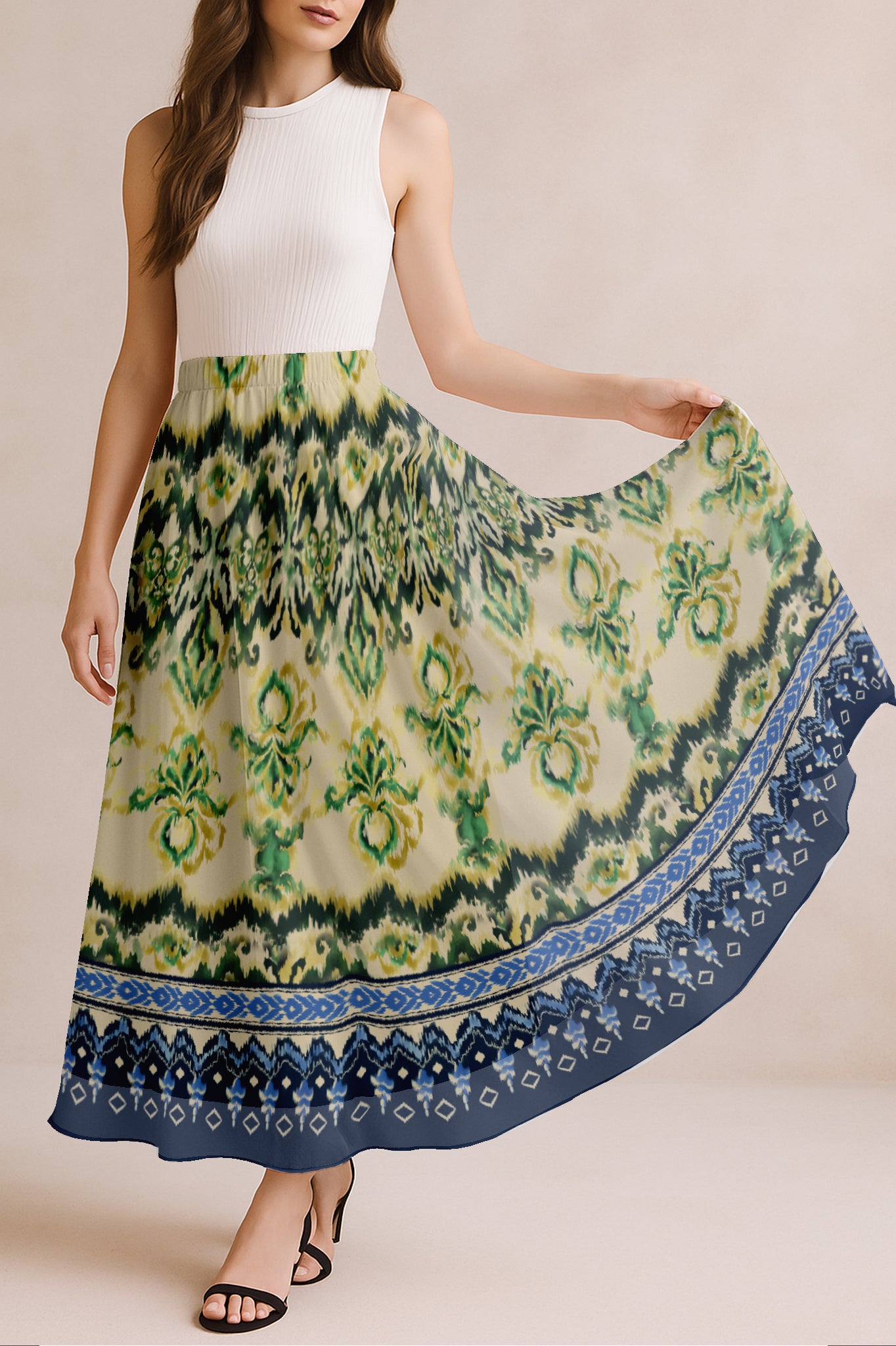 Printed Skirt for Beach, Summer Outfits, High Waist Flowy Women's Skirt