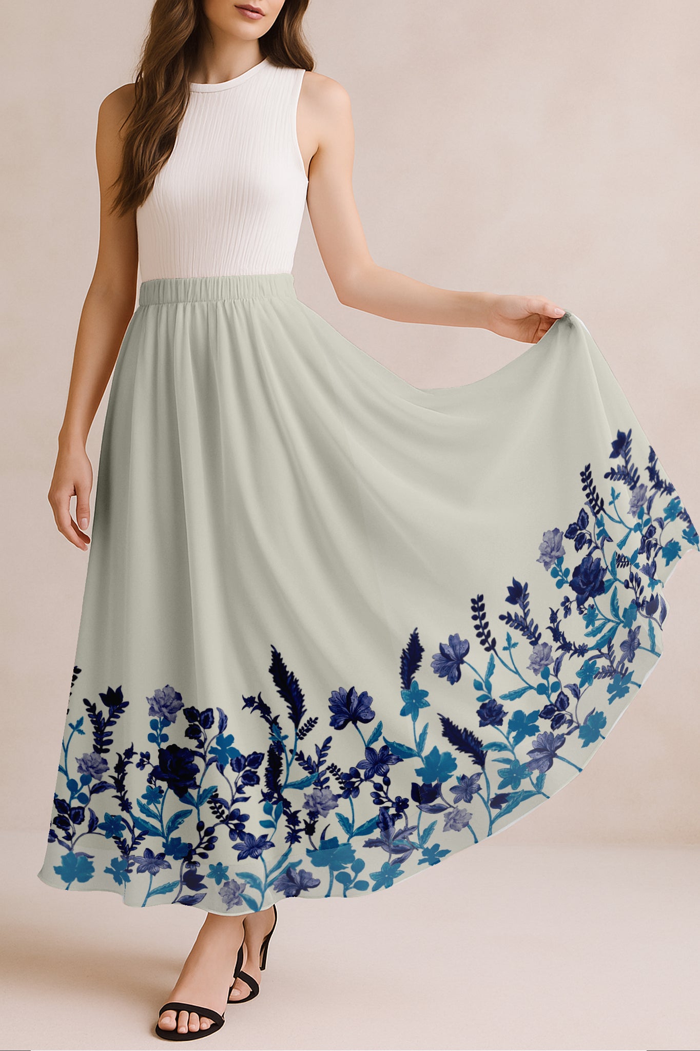 Printed Skirt for Beach, Summer Outfits, High Waist Flowy Women's Skirt