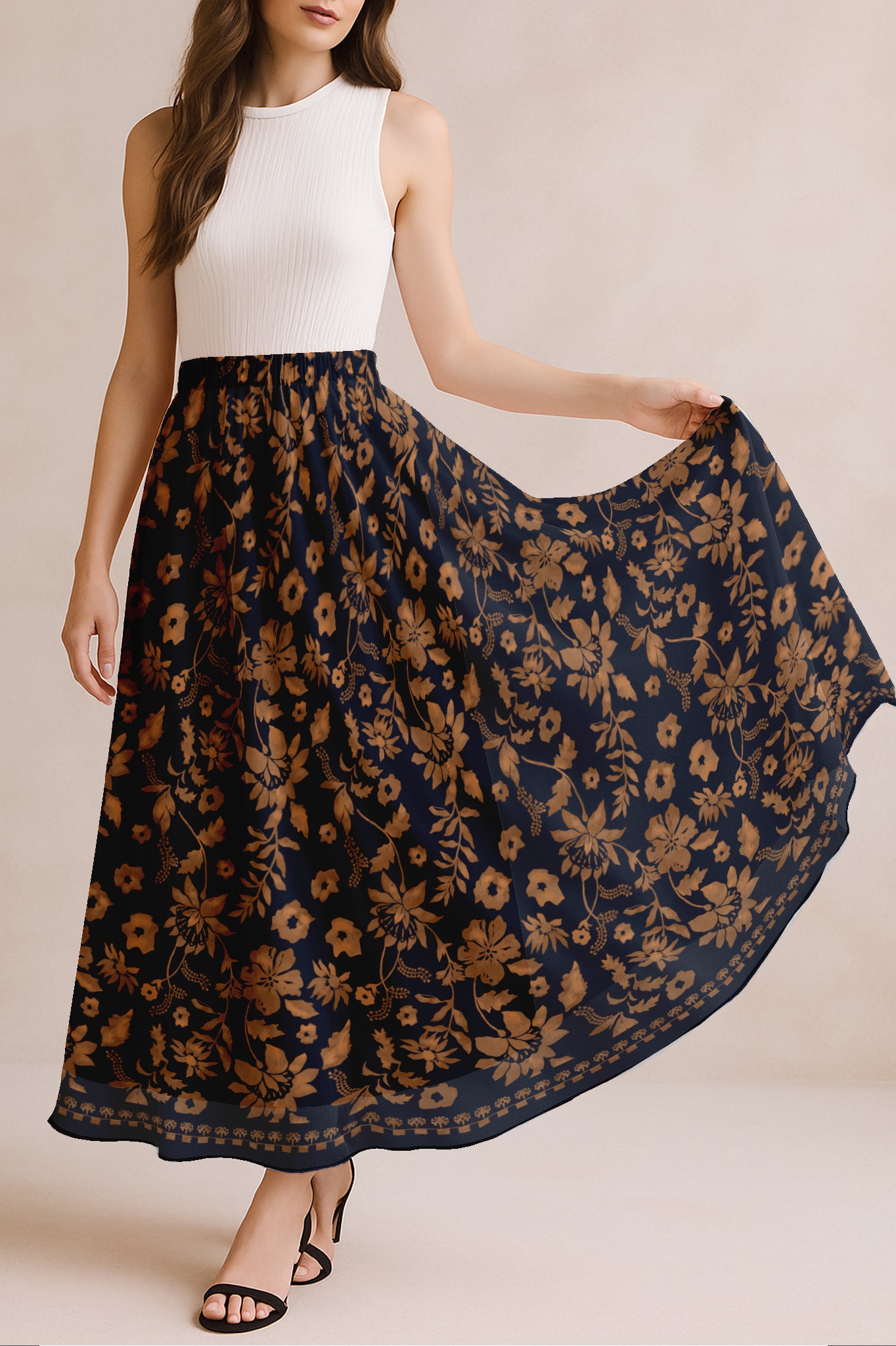 Printed Skirt for Beach, Summer Outfits, High Waist Flowy Women's Skirt