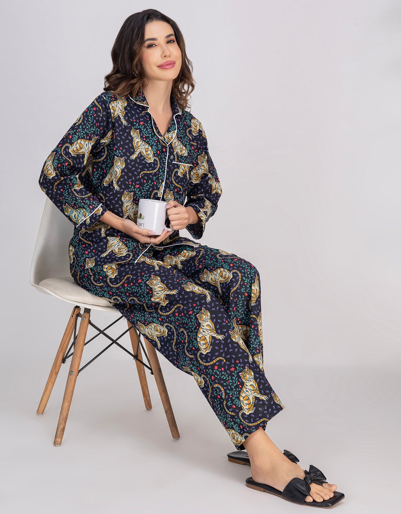 Moomaya Women's Cotton Printed Shirt & Pajama Nightwear Set