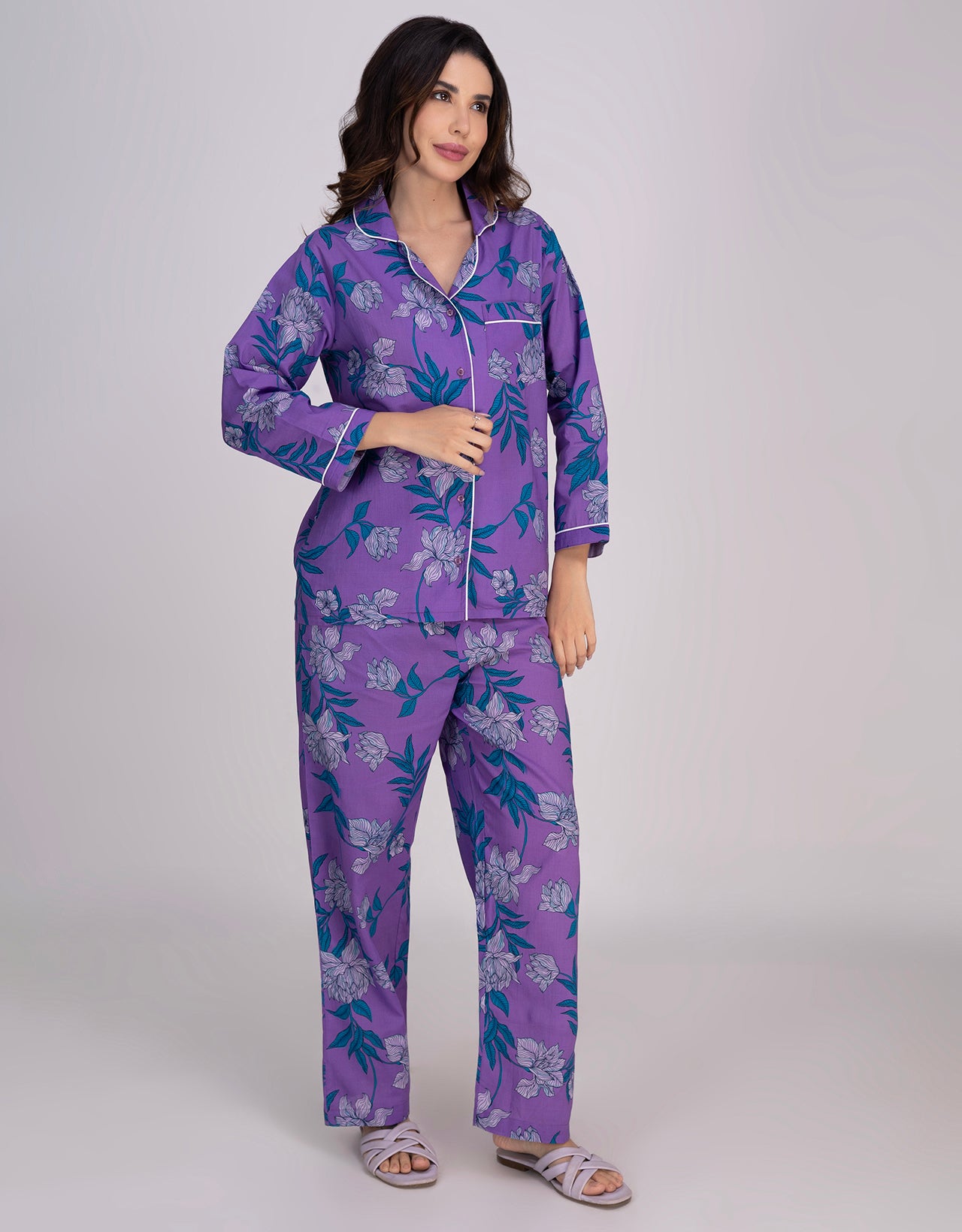 Moomaya Women's Cotton Printed Shirt & Pajama Nightwear Set