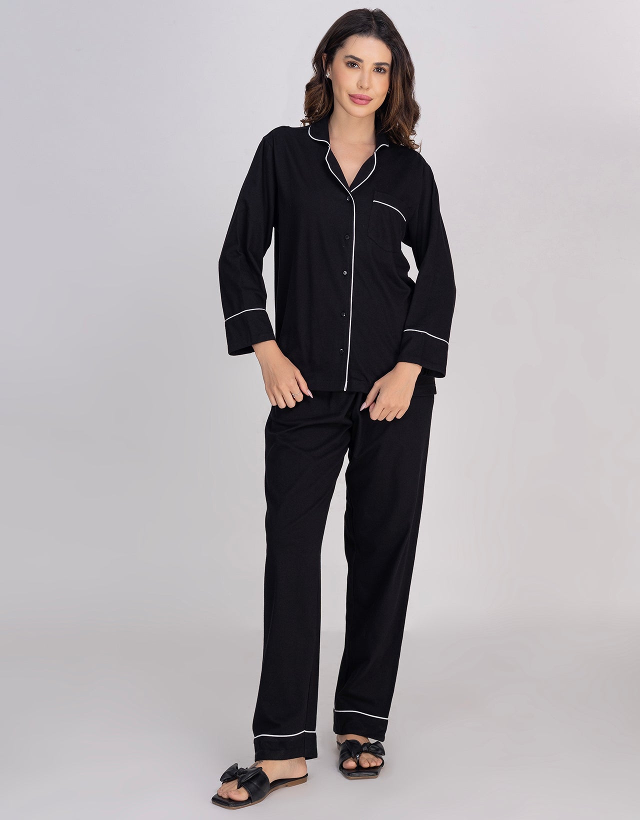 Moomaya Women's Cotton Jersey Button-Down Sleepwear Pajama Set