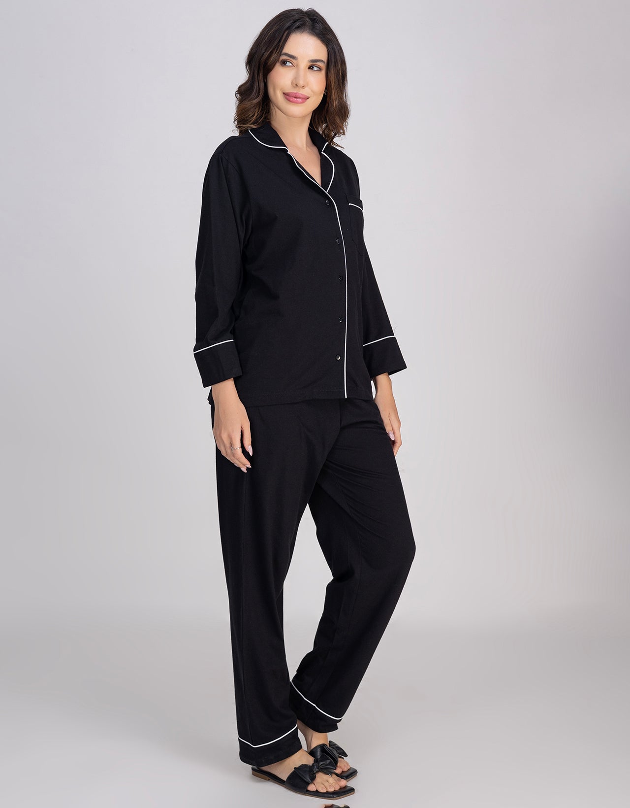 Moomaya Women's Cotton Jersey Button-Down Sleepwear Pajama Set