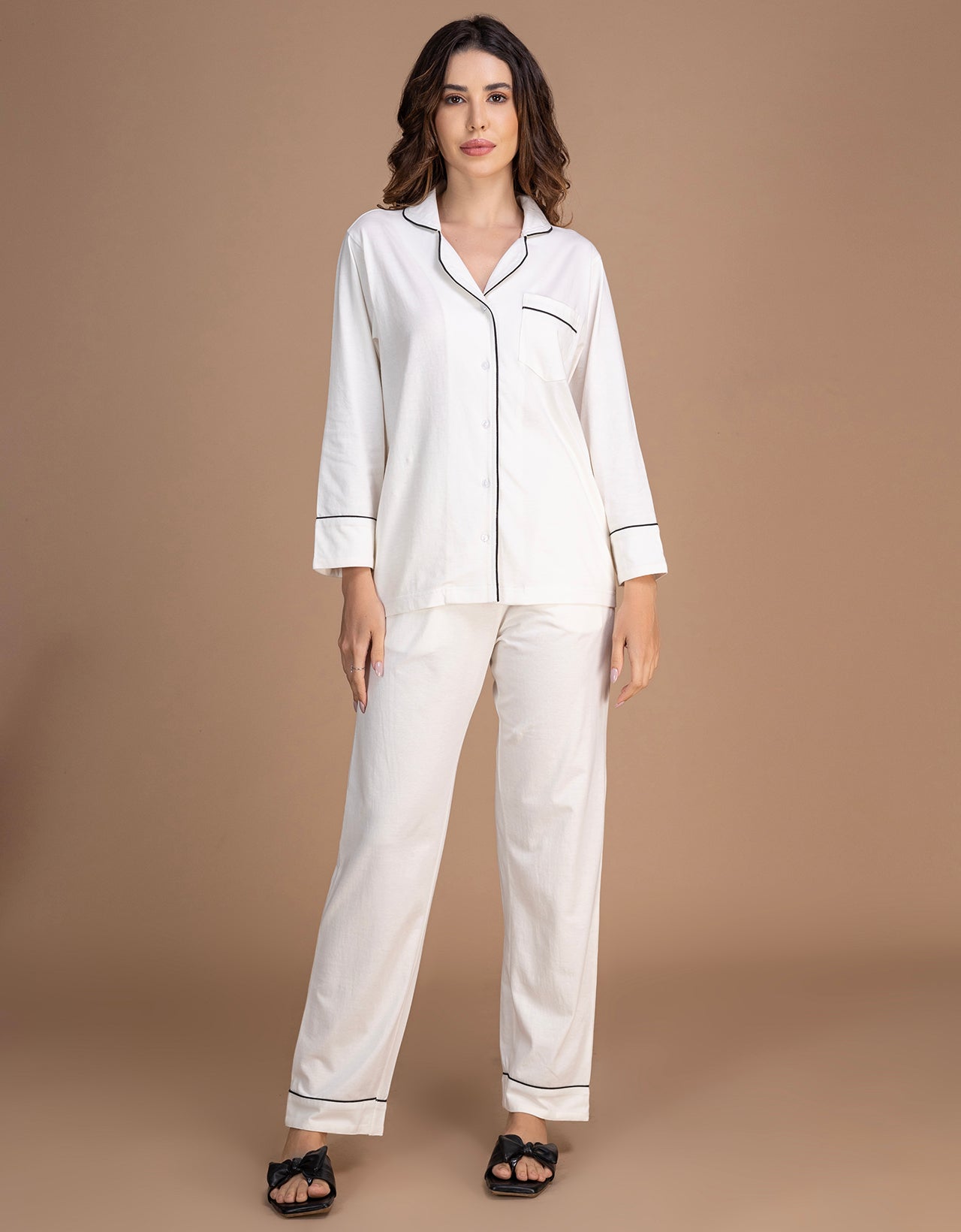 Moomaya Women's Cotton Jersey Button-Down Sleepwear Pajama Set