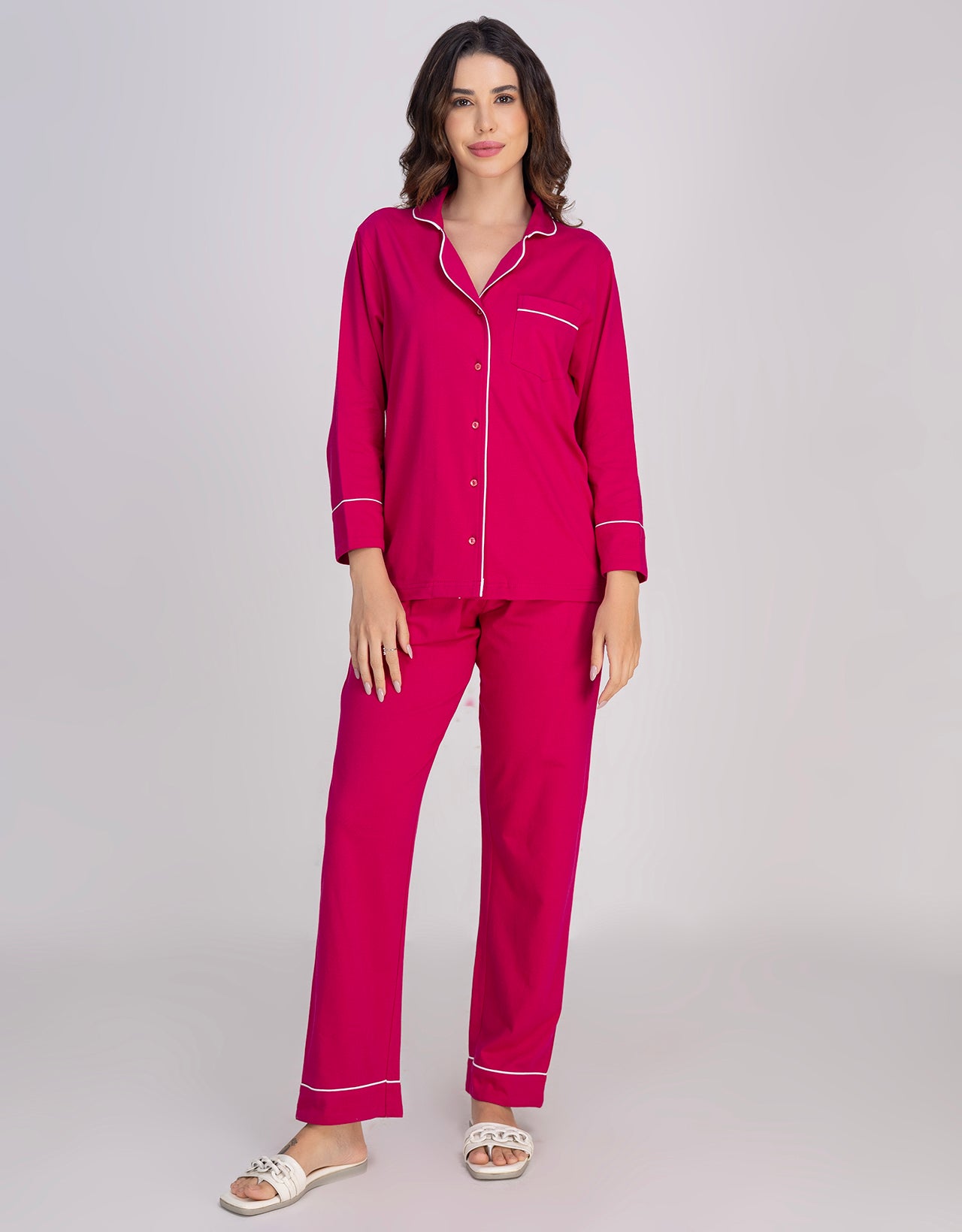 Moomaya Women's Cotton Jersey Button-Down Sleepwear Pajama Set