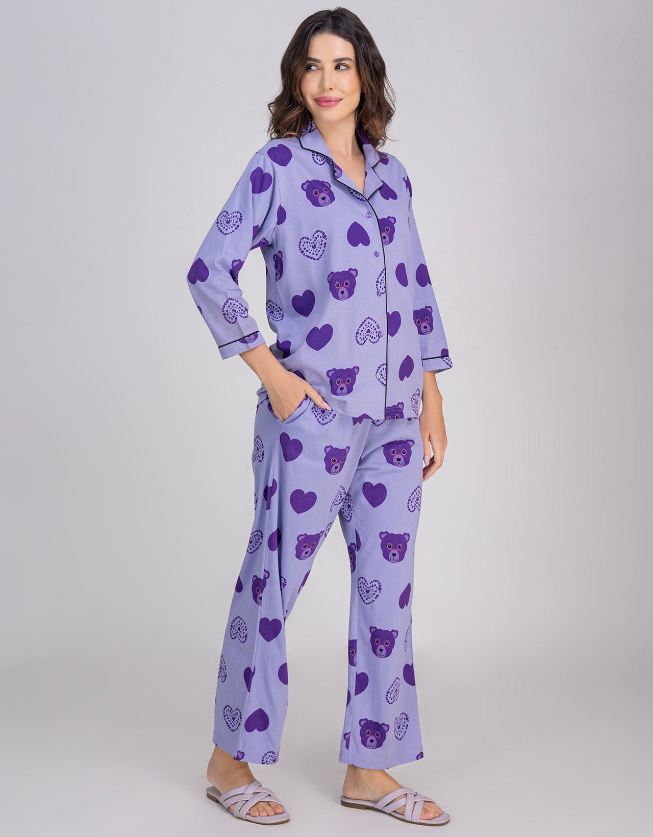 Moomaya Women's Printed Cotton Shirt & Pajama Sleepwear Set