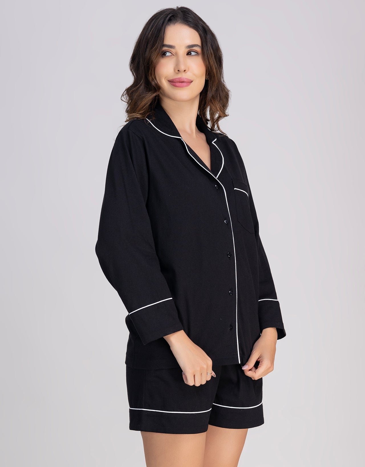 Moomaya Women's Cotton Jersey Button-Down Shirt & Shorts Sleepwear Set