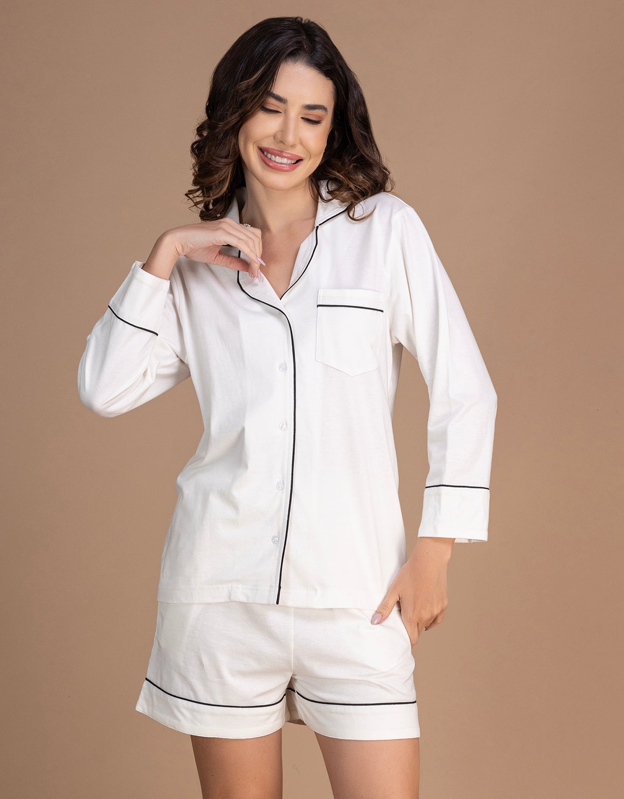 Moomaya Women's Cotton Jersey Button-Down Shirt & Shorts Sleepwear Set