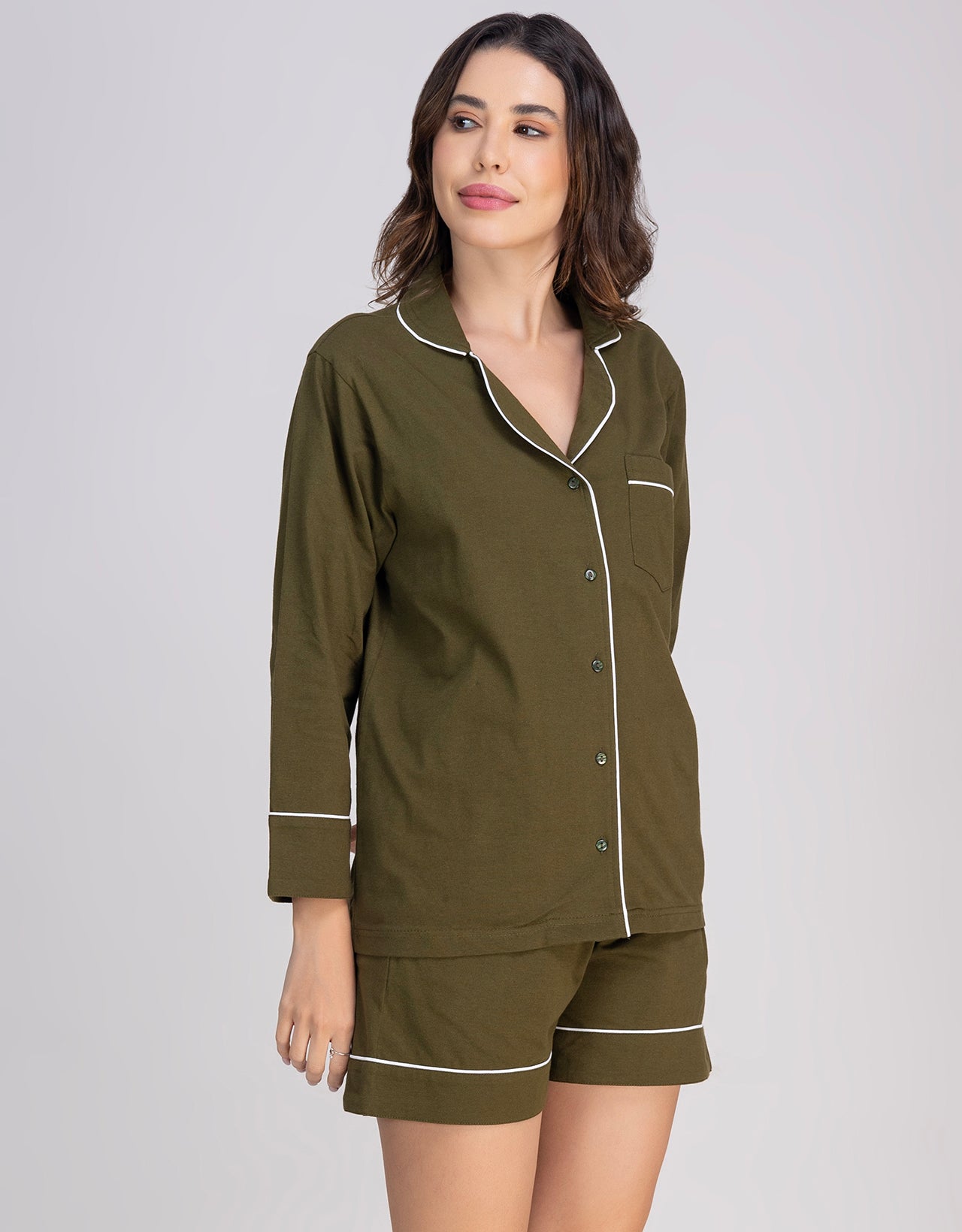 Moomaya Women's Cotton Jersey Button-Down Shirt & Shorts Sleepwear Set