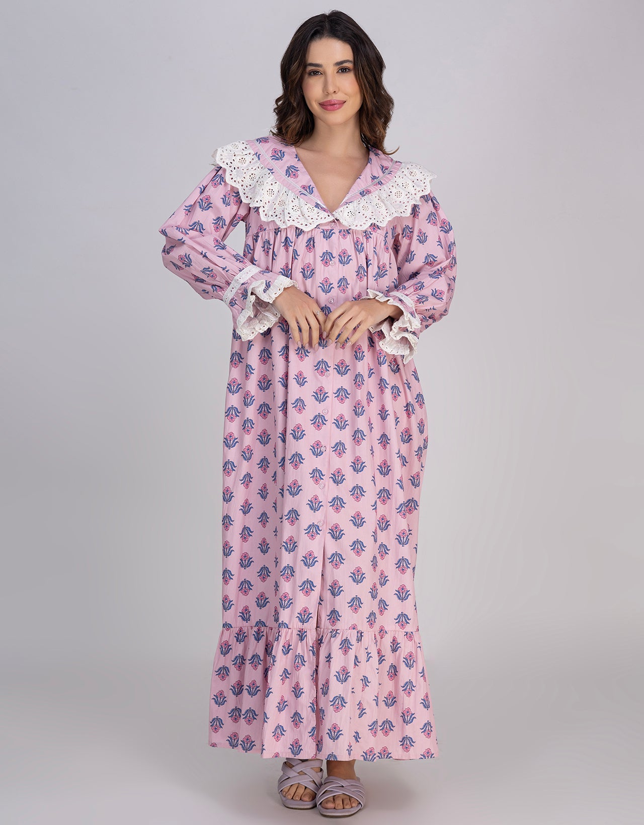 Moomaya Women's Button-Down Long Maxi Lounge Wear Sleepwear