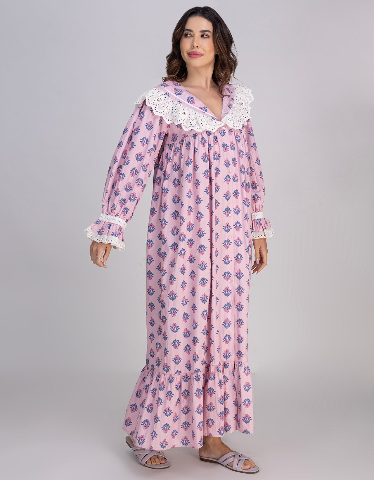 Moomaya Women's Button-Down Long Maxi Lounge Wear Sleepwear