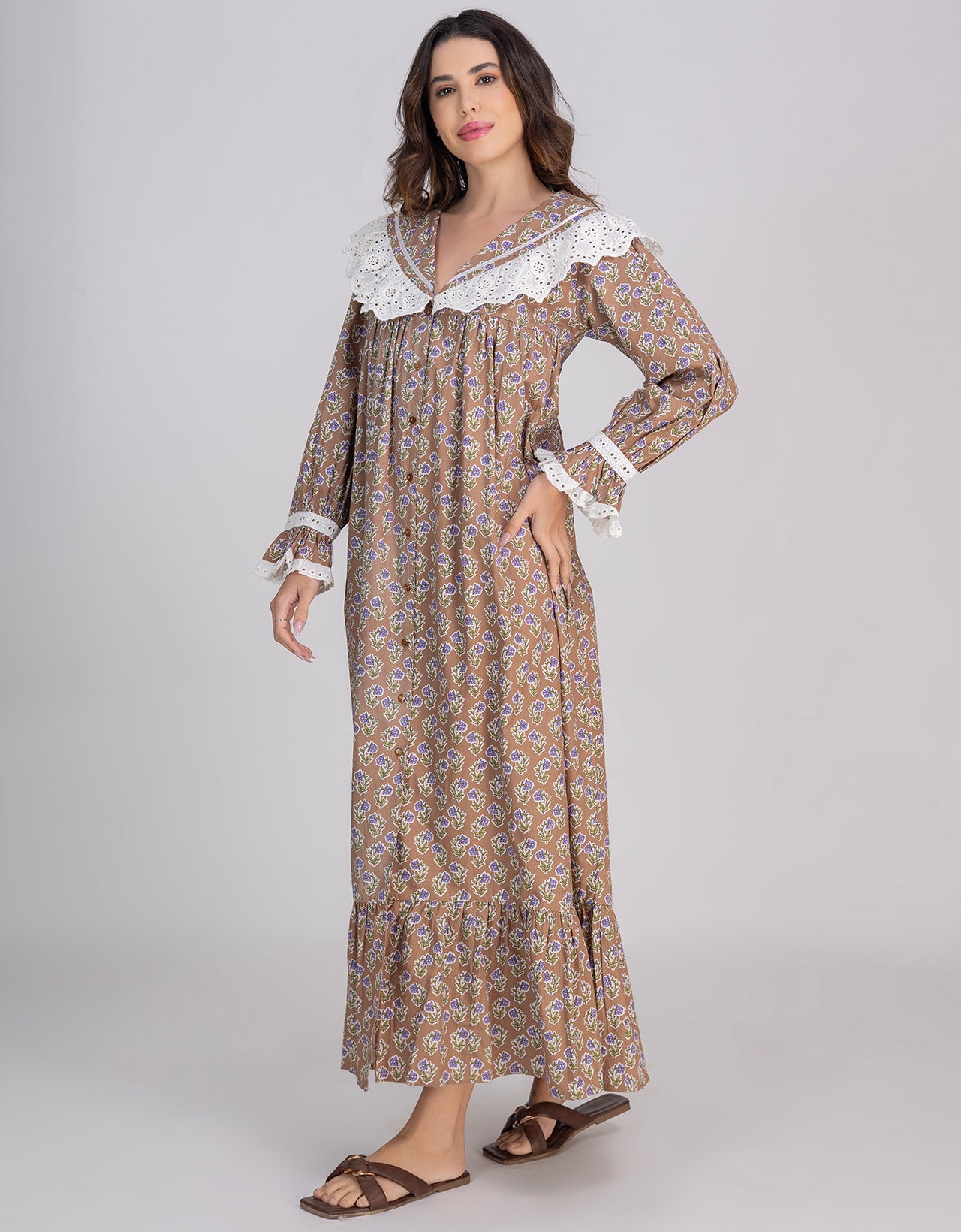 Moomaya Women's Button-Down Long Maxi Lounge Wear Sleepwear