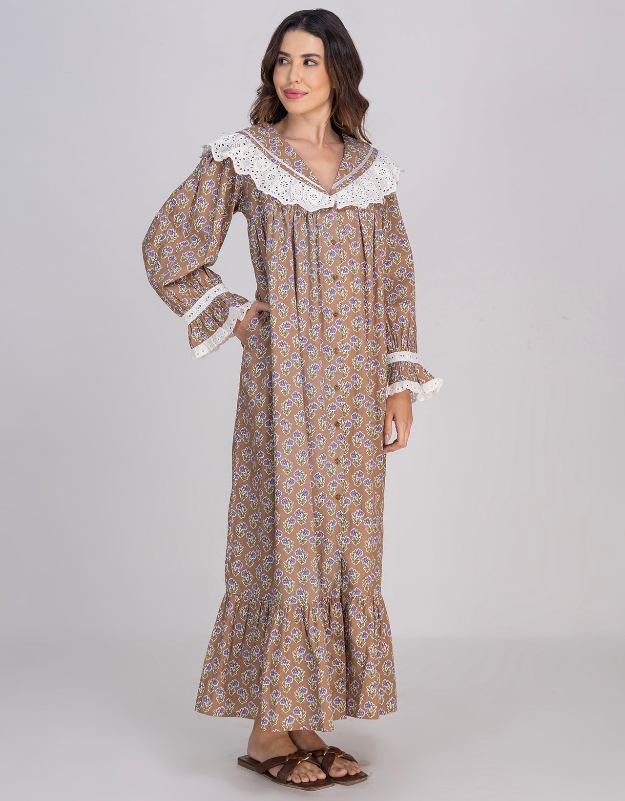 Moomaya Women's Button-Down Long Maxi Lounge Wear Sleepwear