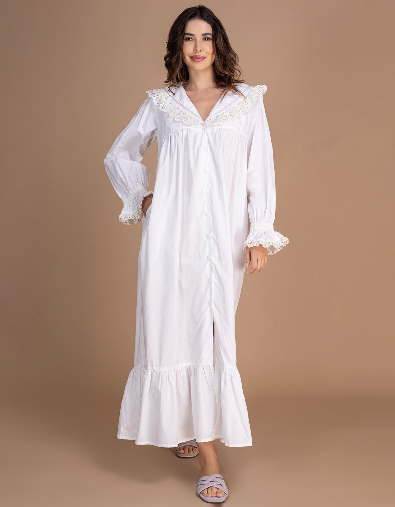 Moomaya Women's Button-Down Long Maxi Lounge Wear Sleepwear