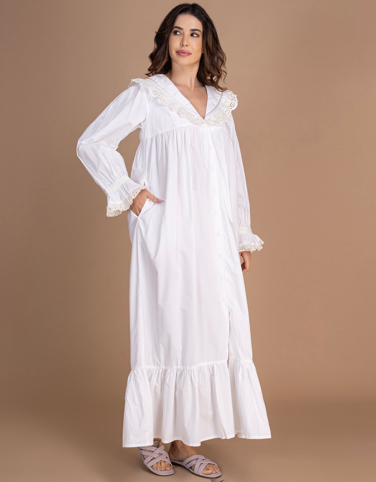 Moomaya Women's Button-Down Long Maxi Lounge Wear Sleepwear
