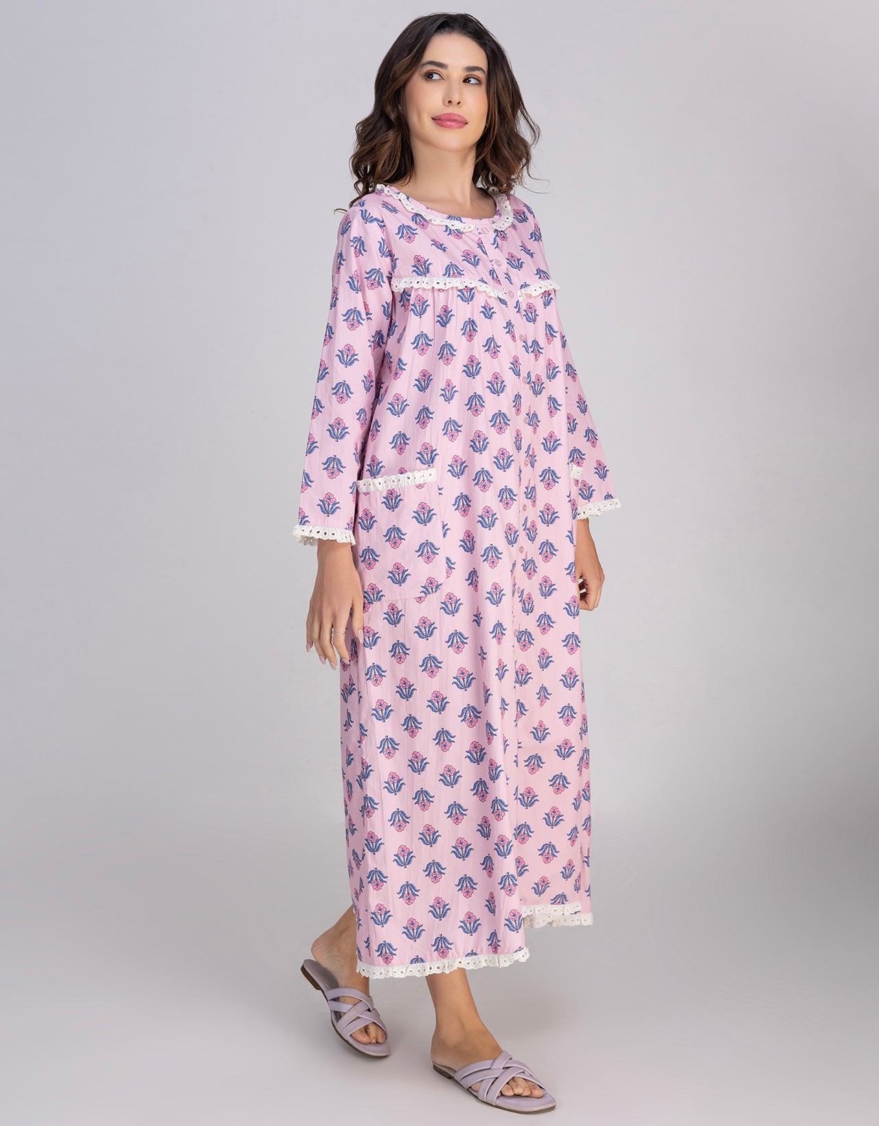 Moomaya Women's Cotton  Printed A-Line Sleepwear Maxi Nightdress