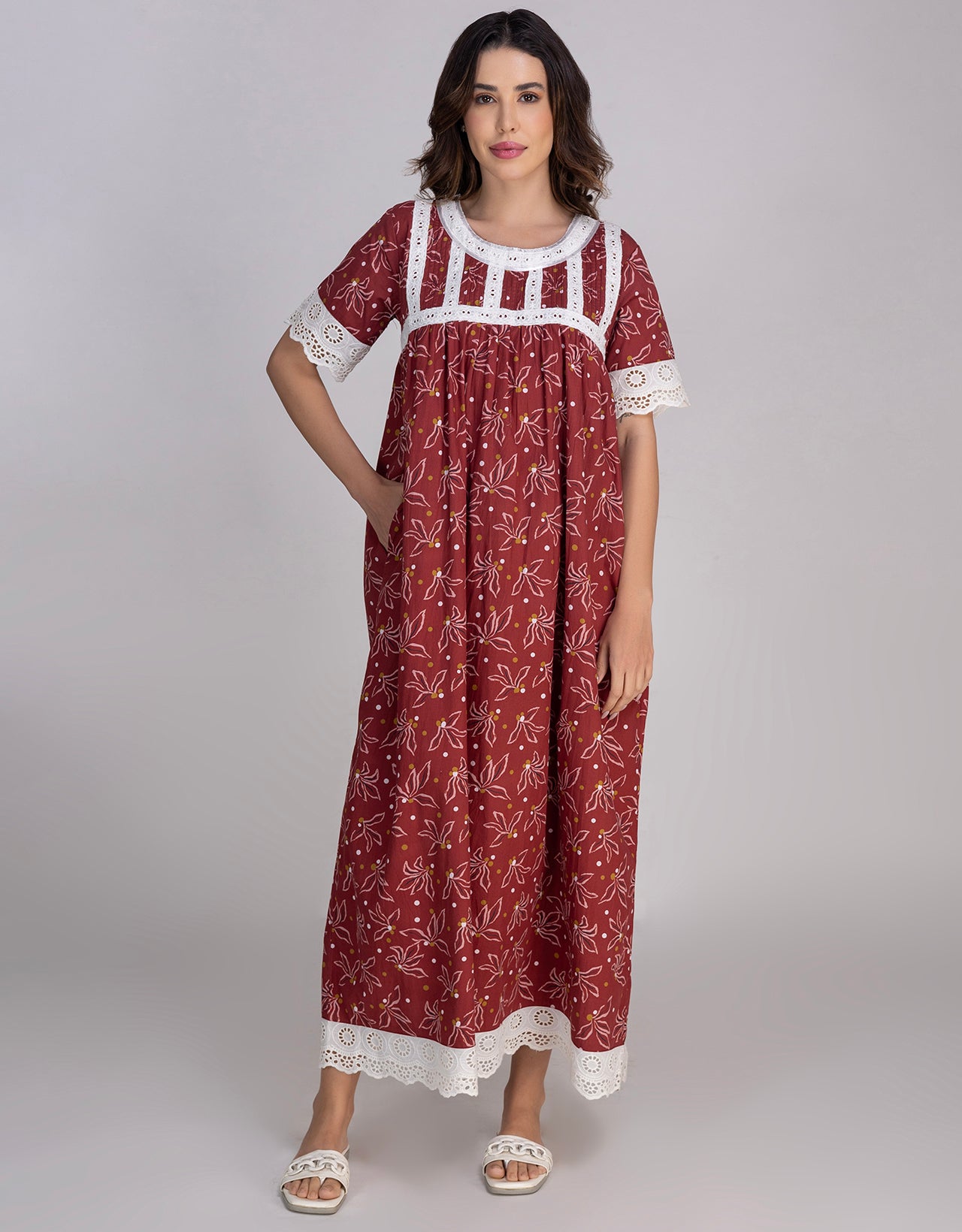 Moomaya Women's Printed Cotton Maxi Nightdress, Soft & Breathable Sleepwear