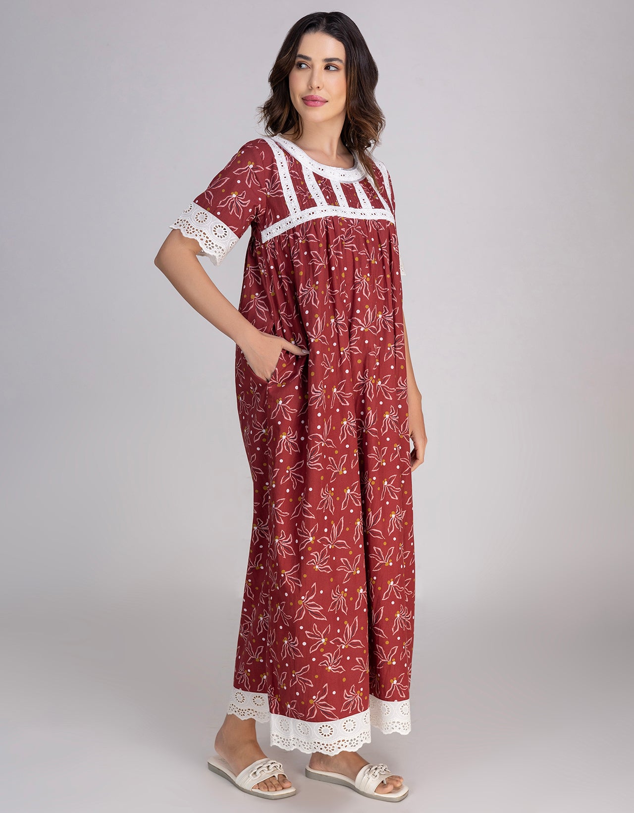 Moomaya Women's Printed Cotton Maxi Nightdress, Soft & Breathable Sleepwear