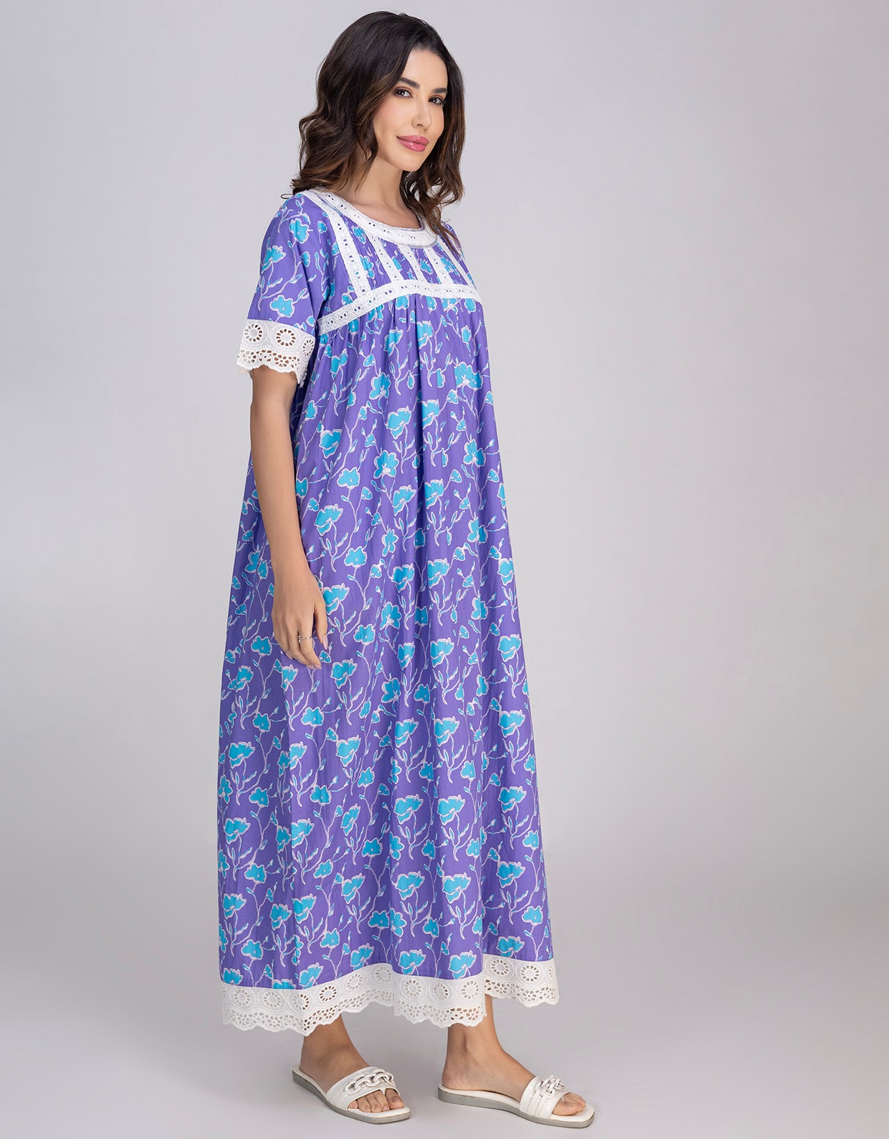 Moomaya Women's Printed Cotton Maxi Nightdress, Soft & Breathable Sleepwear