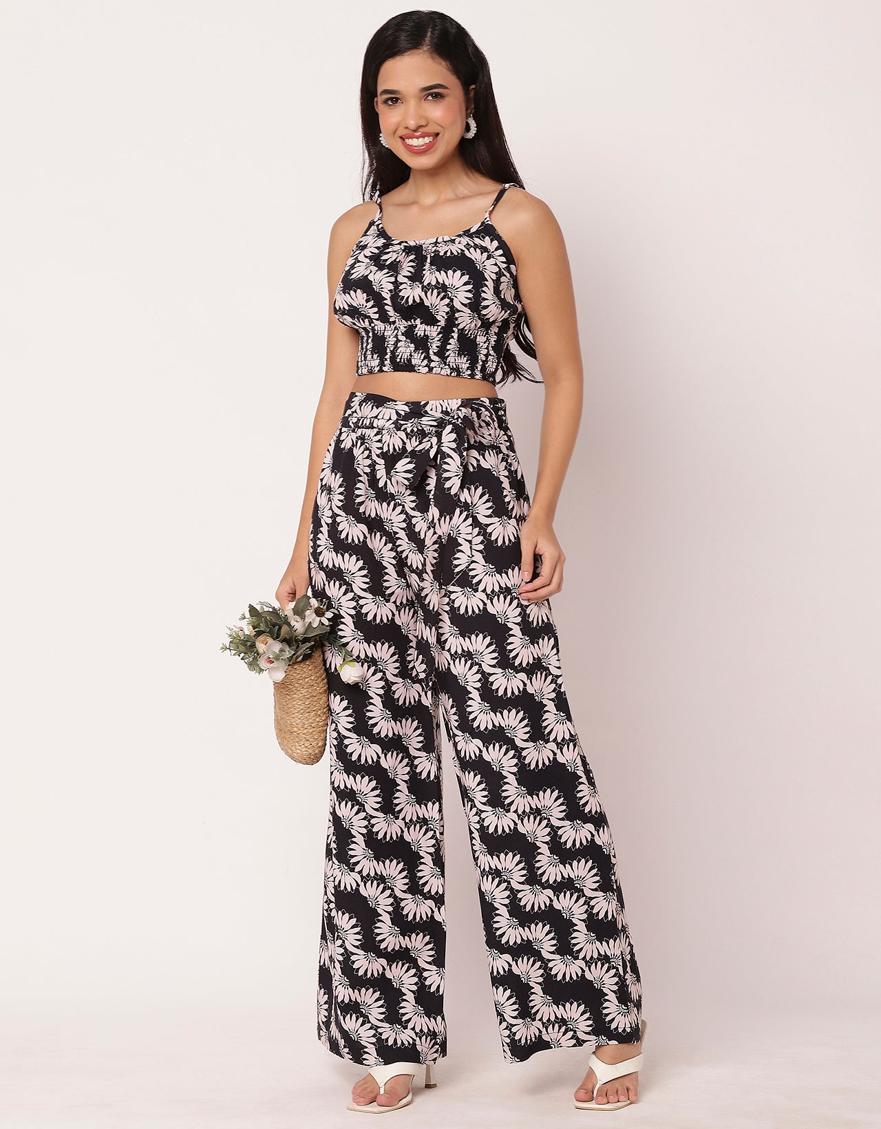 Printed  2 Pcs Co-ord Set Crop Top With Palazzo