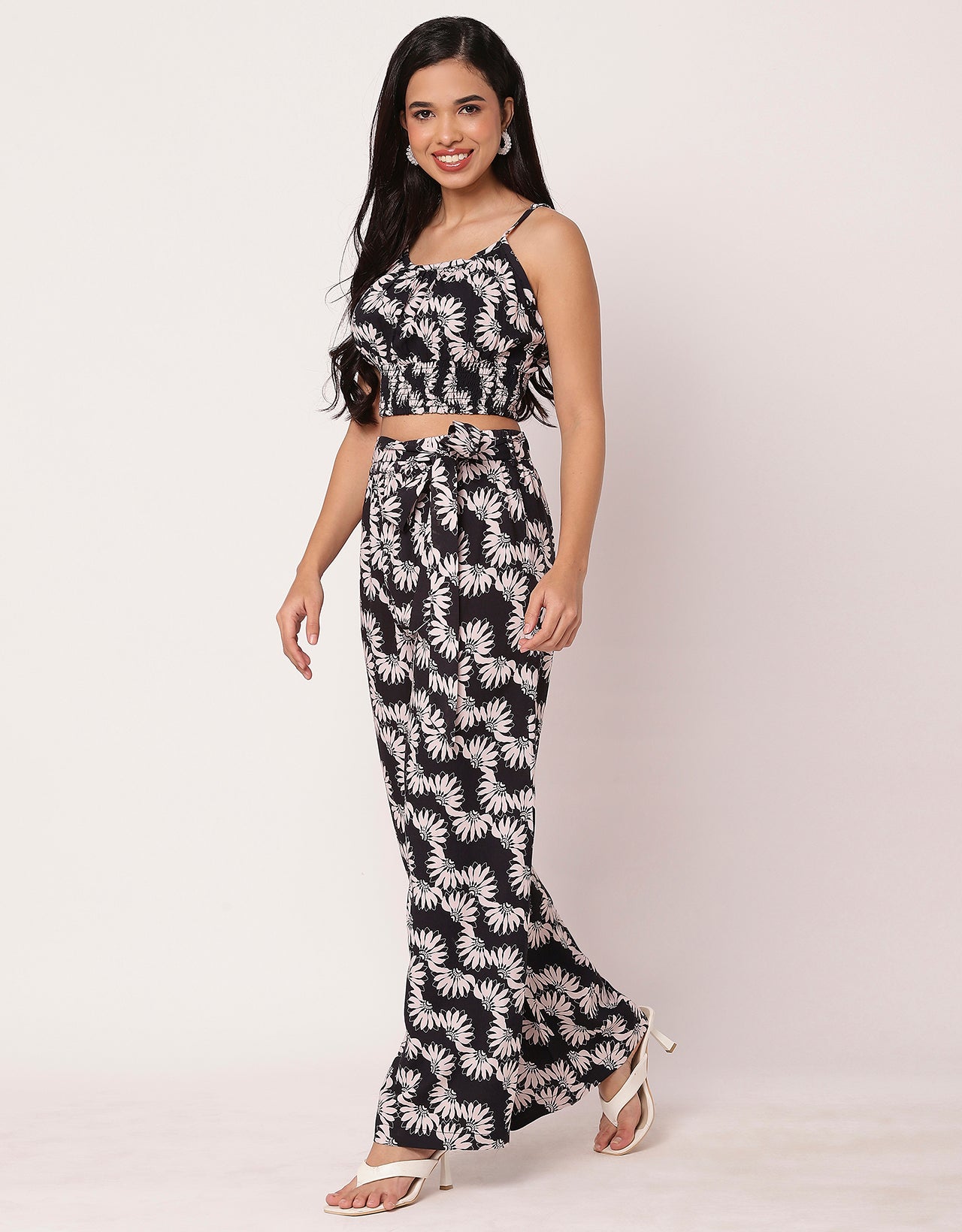 Printed  2 Pcs Co-ord Set Crop Top With Palazzo