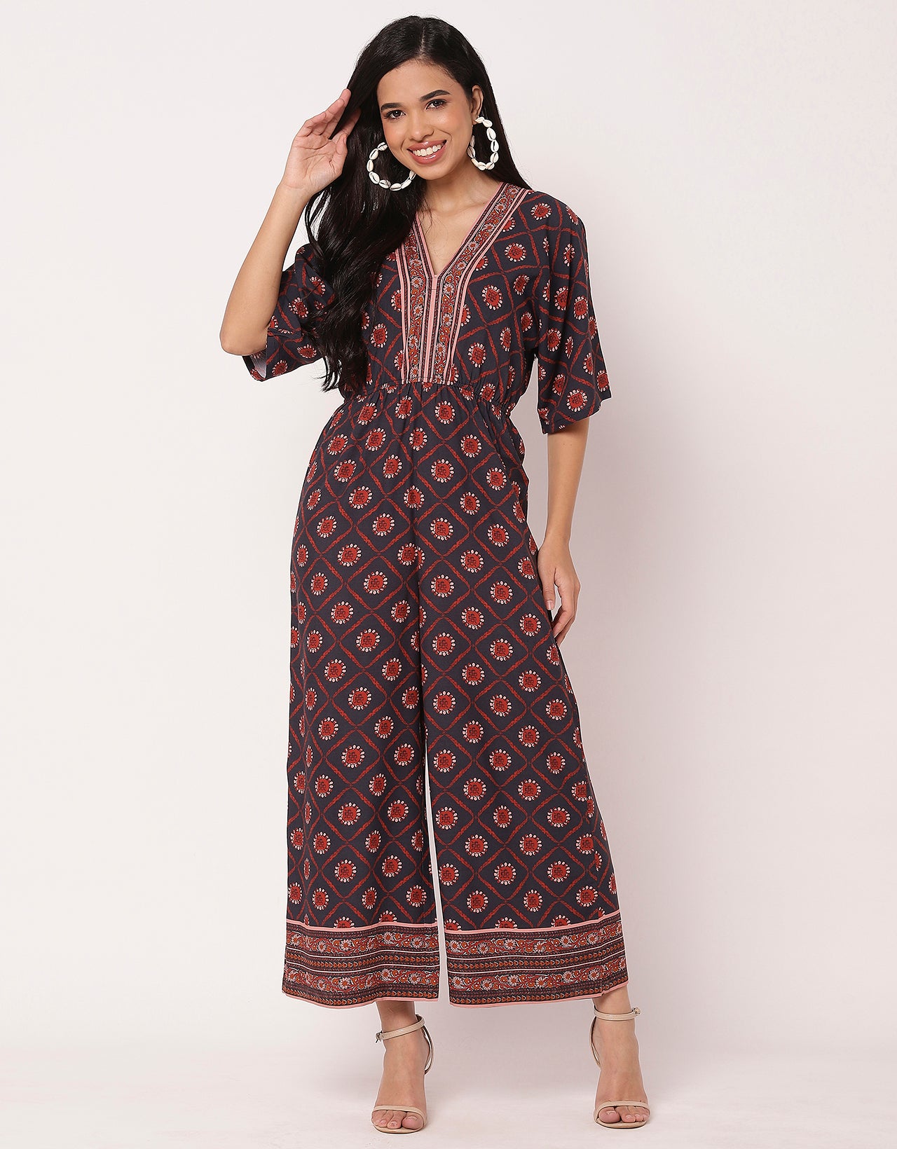 Printed Jumpsuit, V-Neck