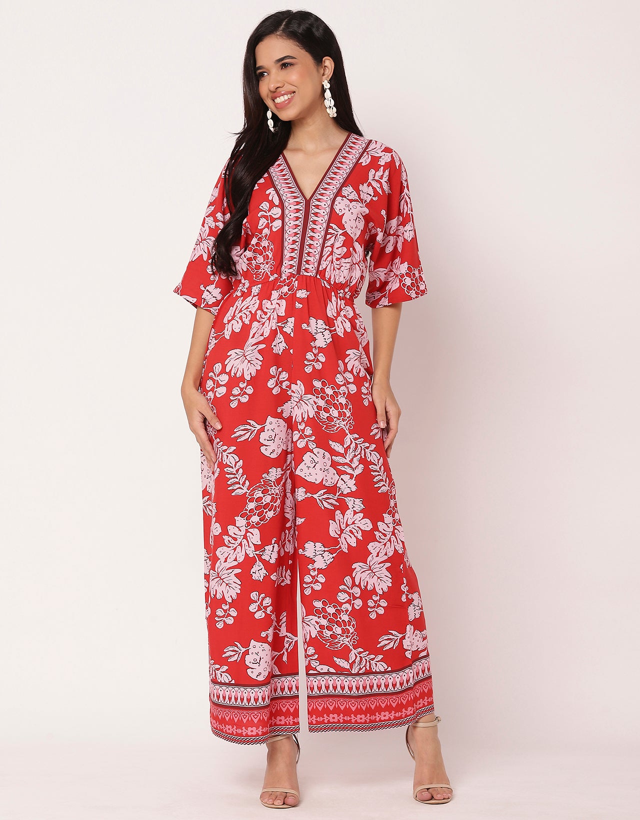 Printed Jumpsuit, V-Neck