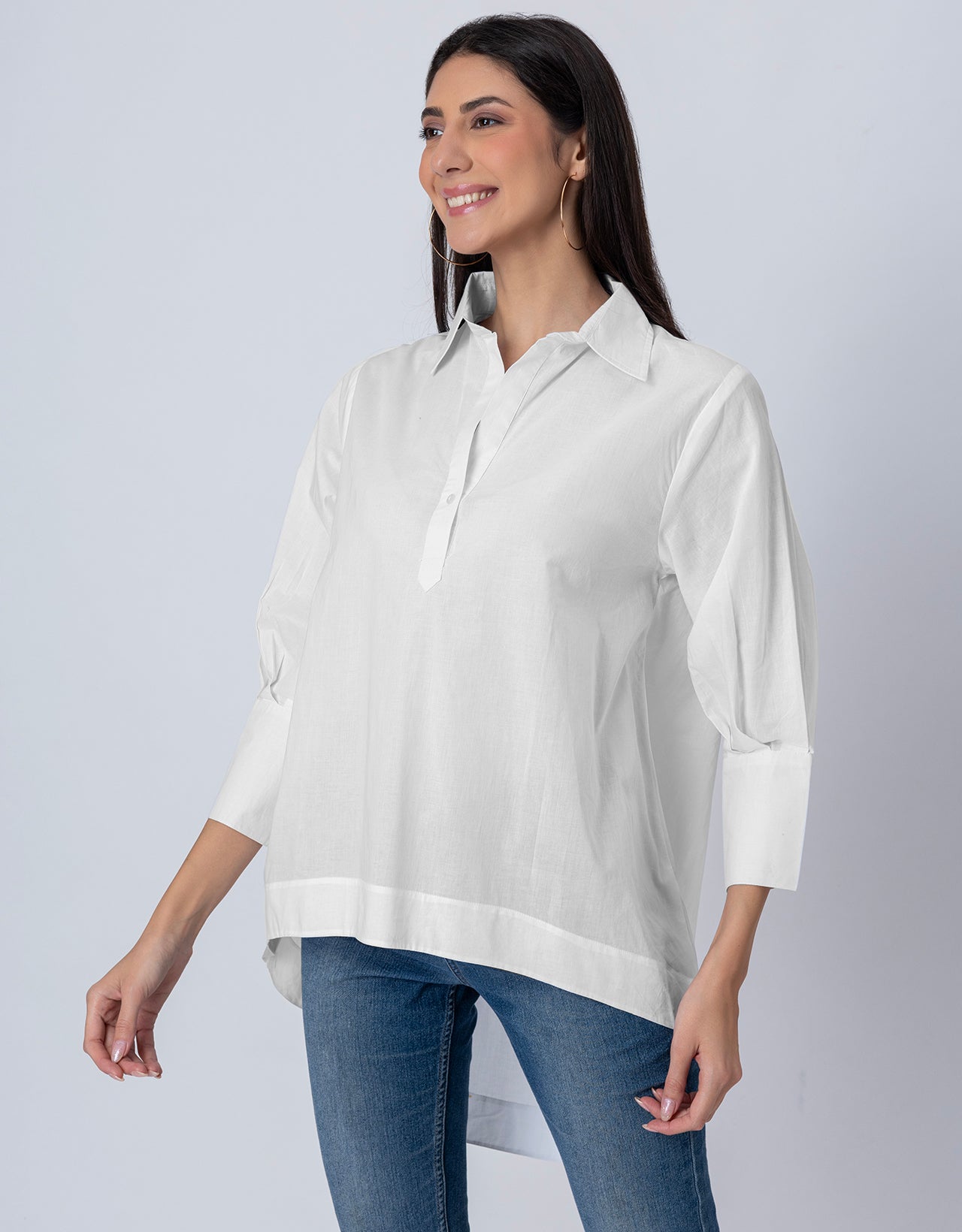 Women High-Low Casual Classic Collar Shirt