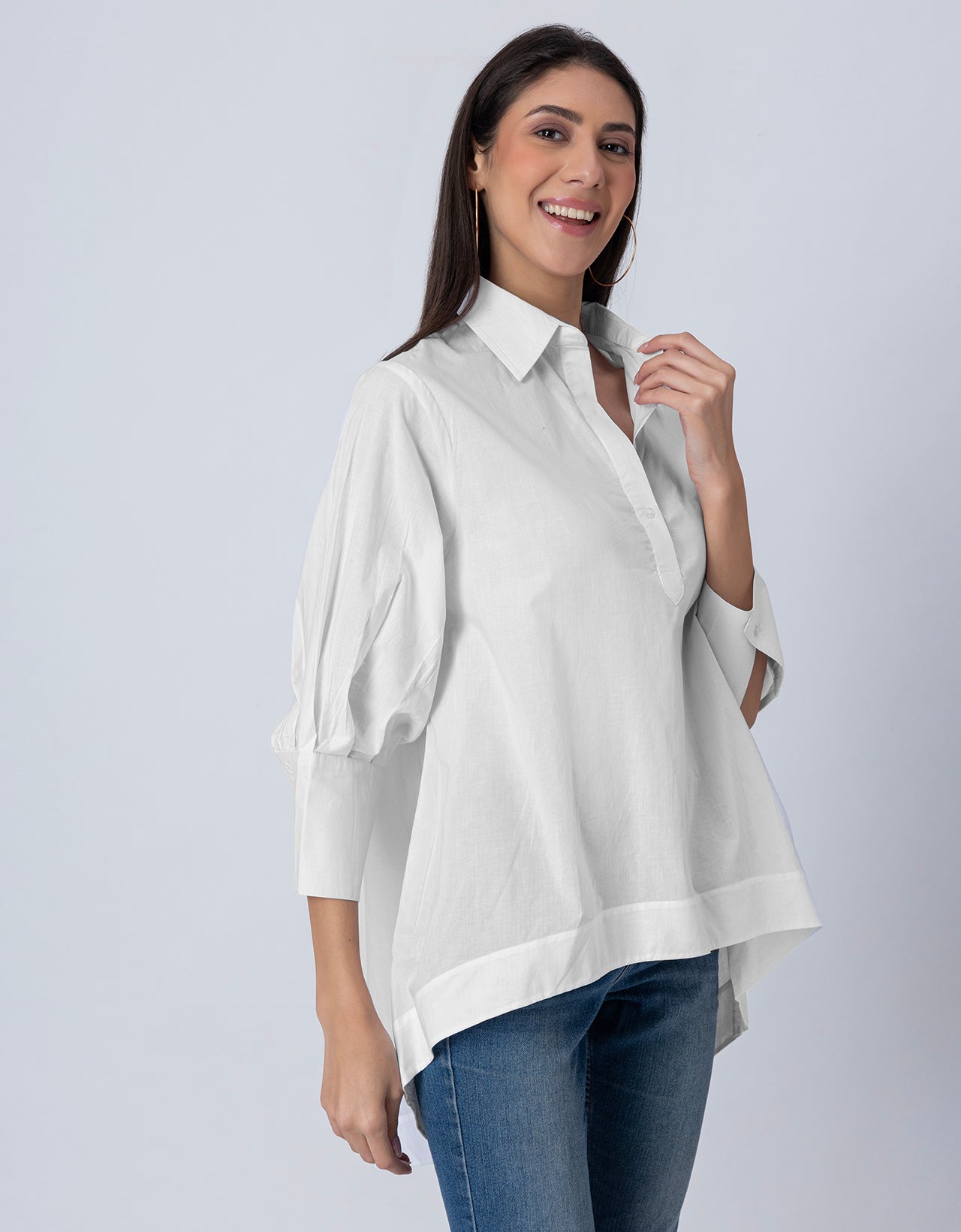 Women High-Low Casual Classic Collar Shirt