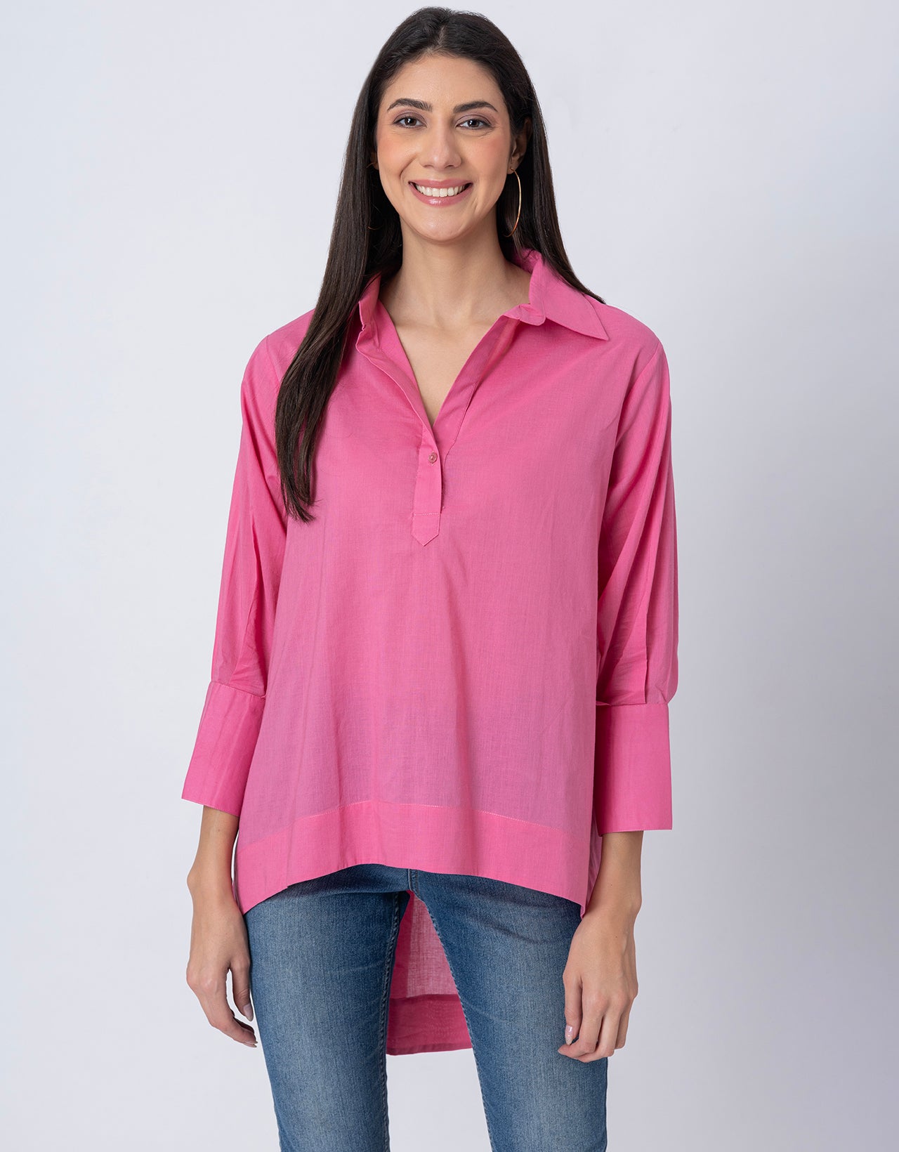 Women High-Low Casual Classic Collar Shirt