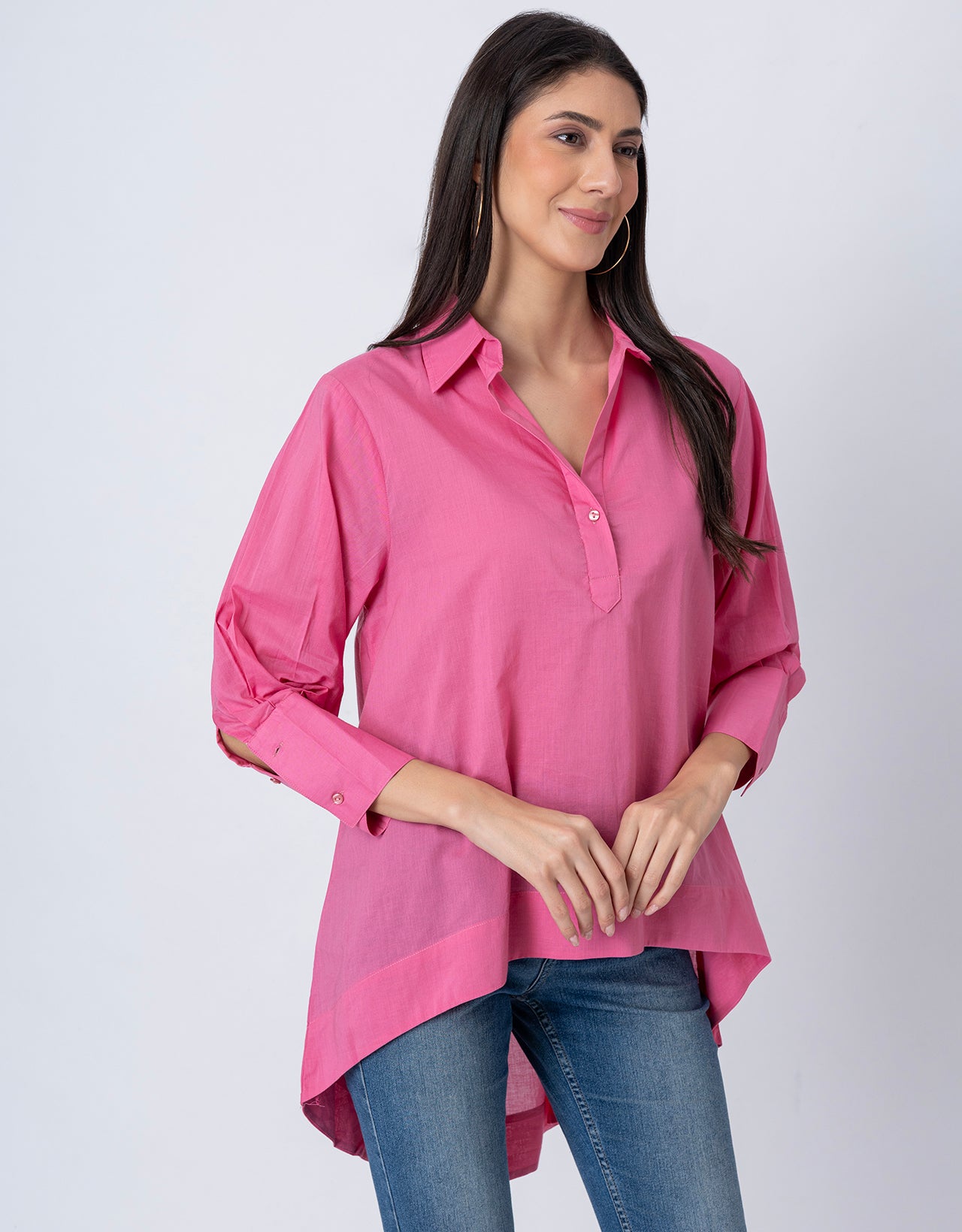 Women High-Low Casual Classic Collar Shirt