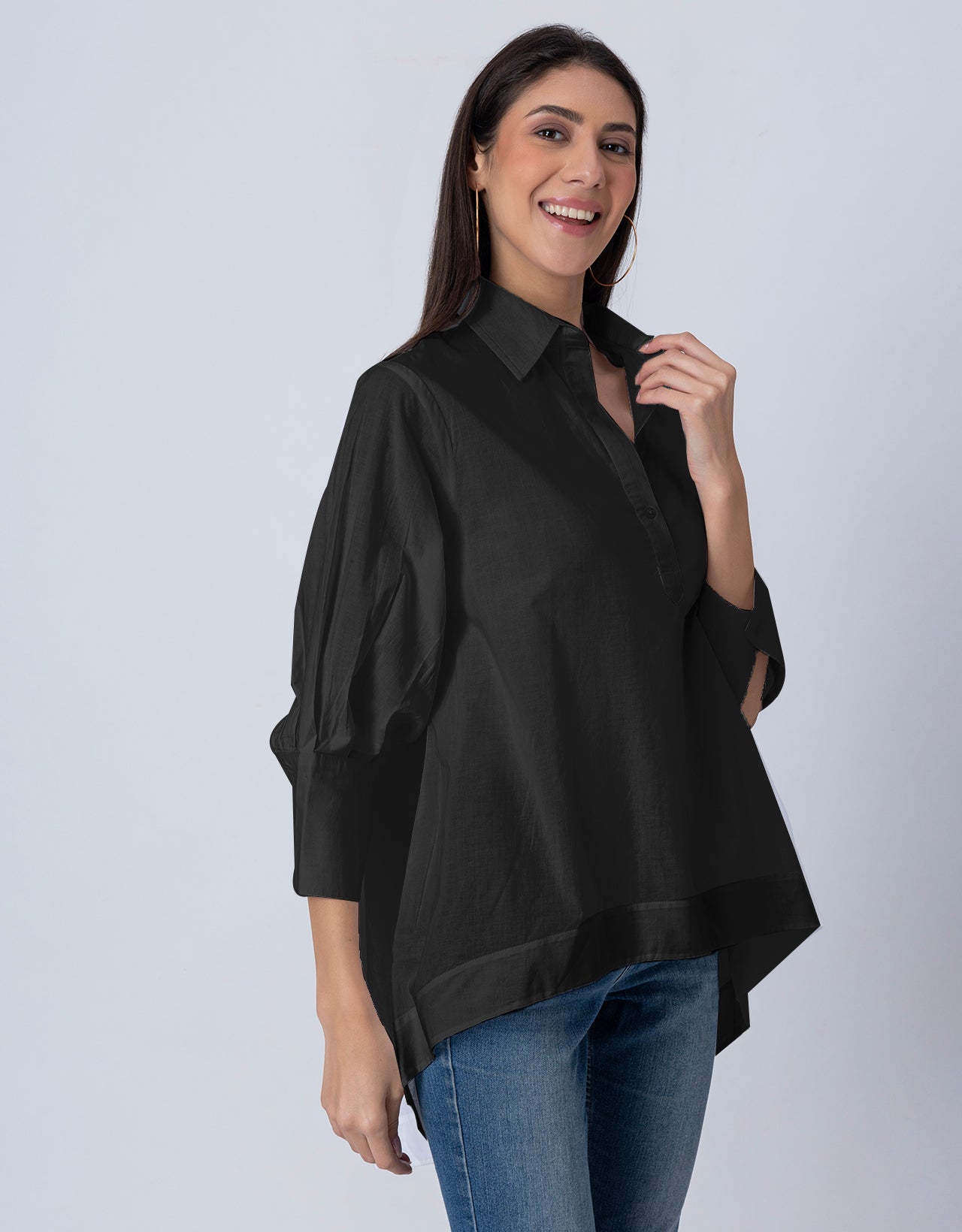 Women High-Low Casual Classic Collar Shirt