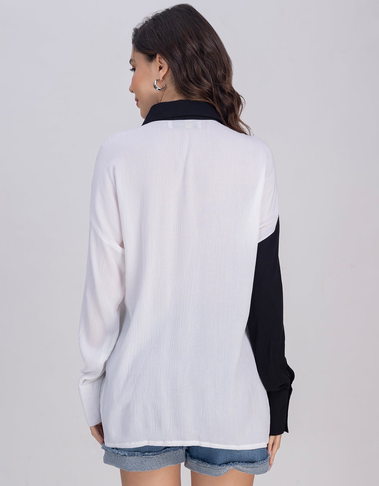 Moomaya Women's Crinkle Rayon Button-Down Shirt With Classic Collar