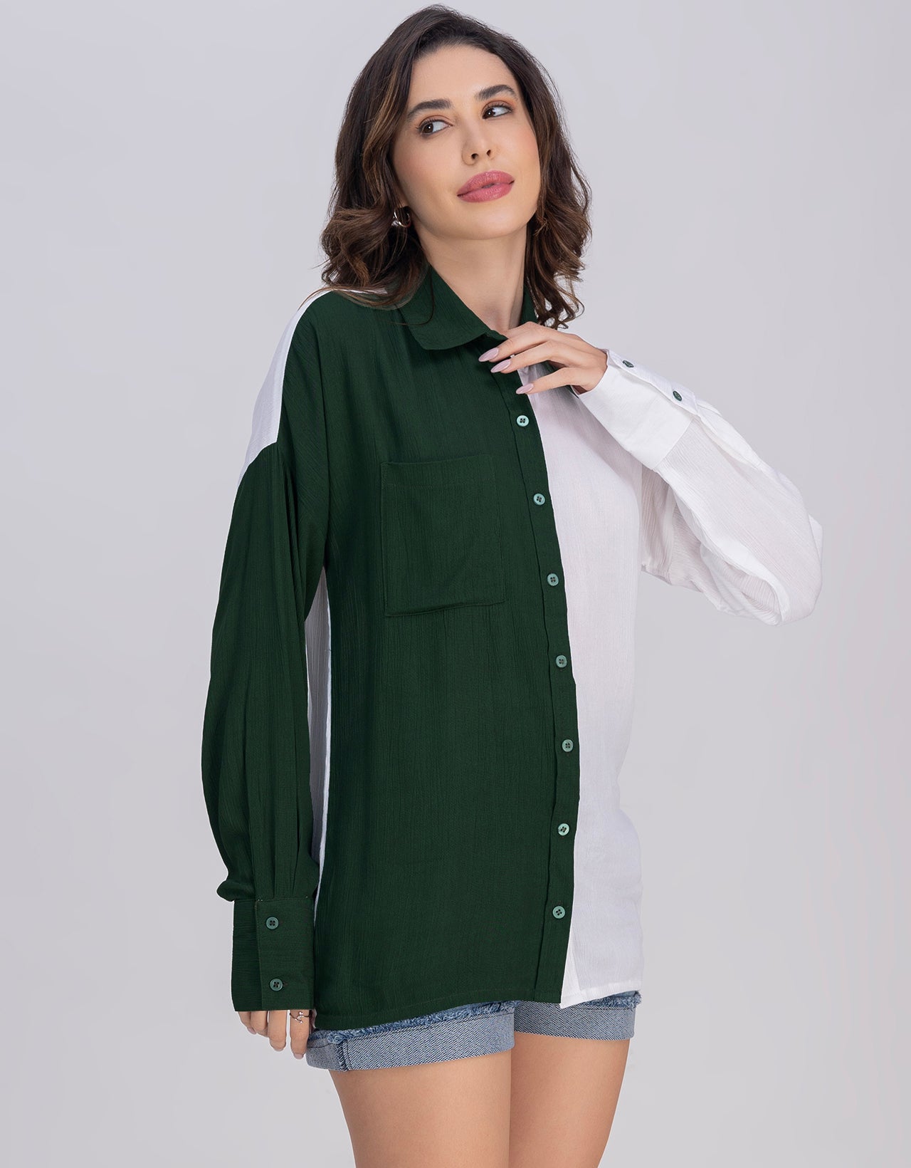 Moomaya Women's Crinkle Rayon Button-Down Shirt With Classic Collar