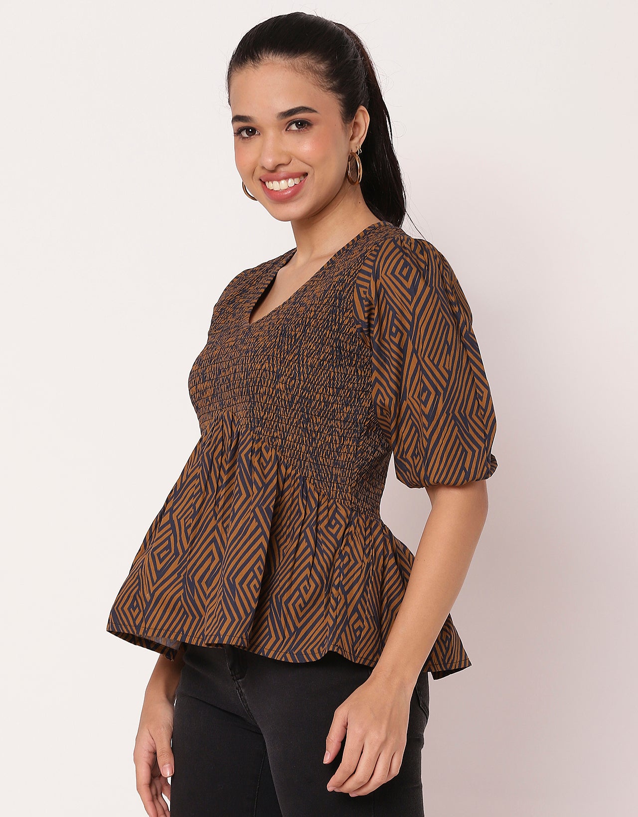 Smocked Elbow Sleeve Top