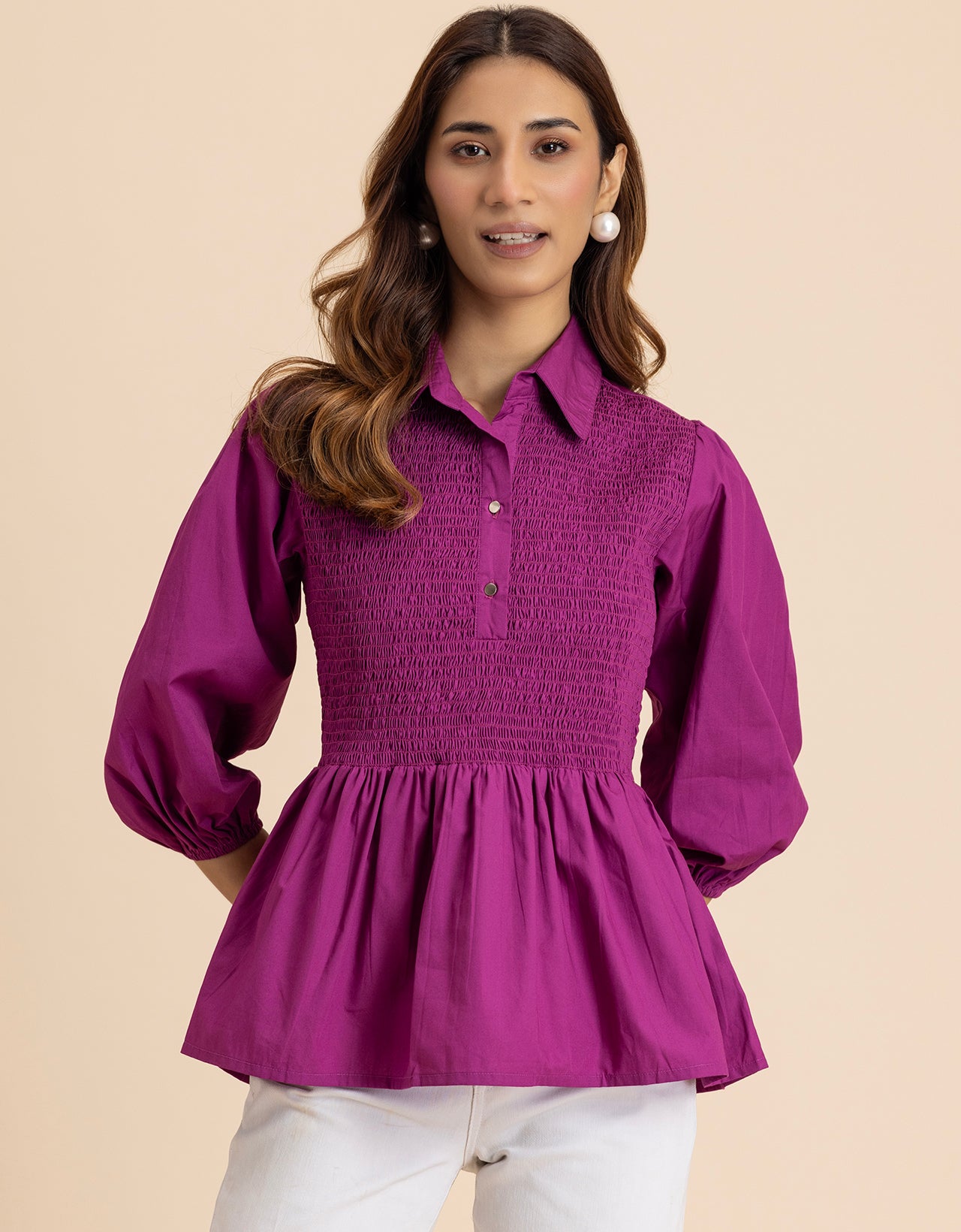 Solid Peplum Style Regular Casual Shirt Top For Women Moomaya