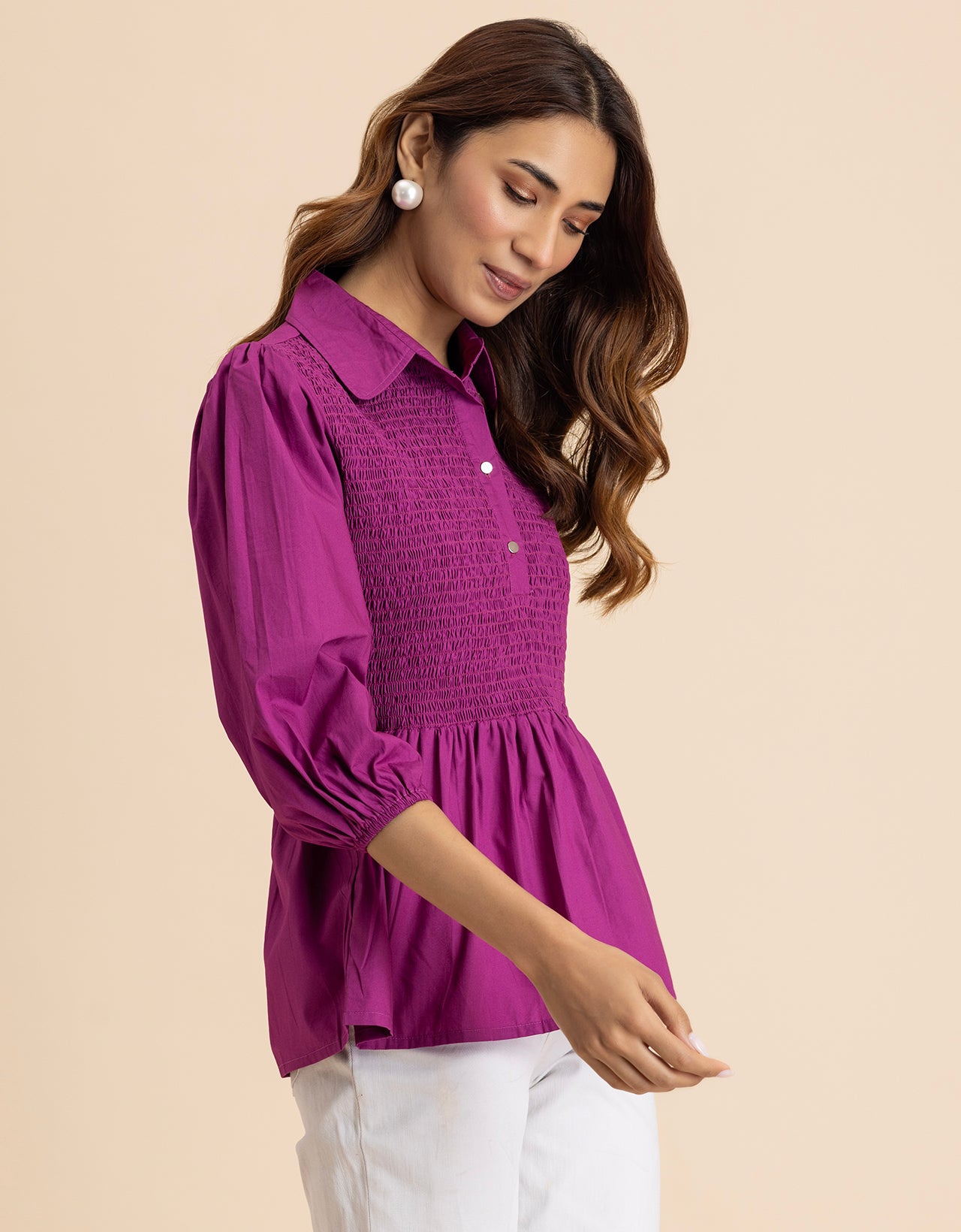 Solid Peplum Style Regular Casual Shirt Top For Women