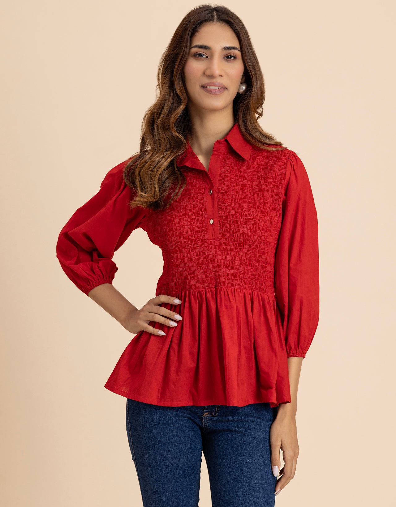 Solid Peplum Style Regular Casual Shirt Top For Women