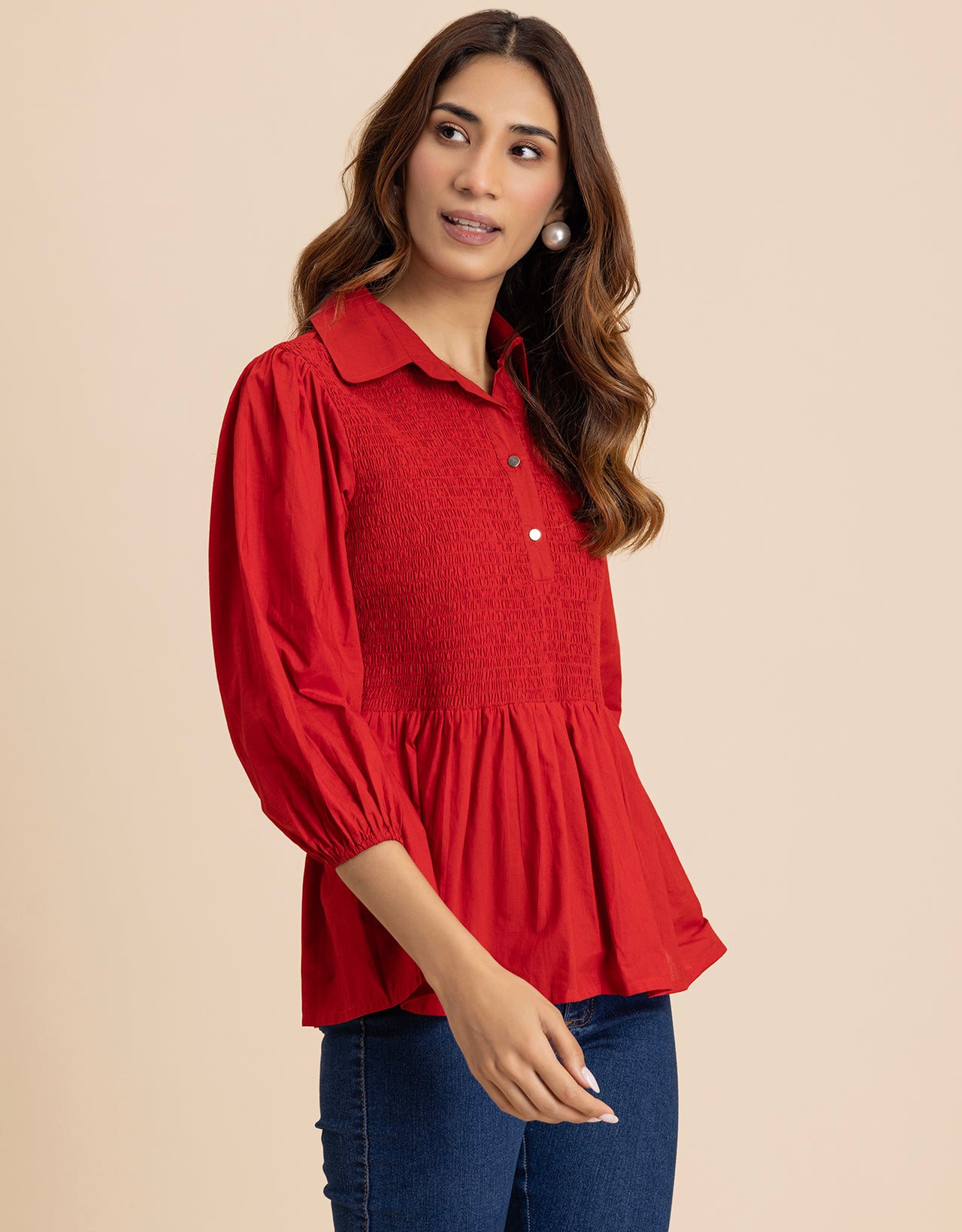 Solid Peplum Style Regular Casual Shirt Top For Women