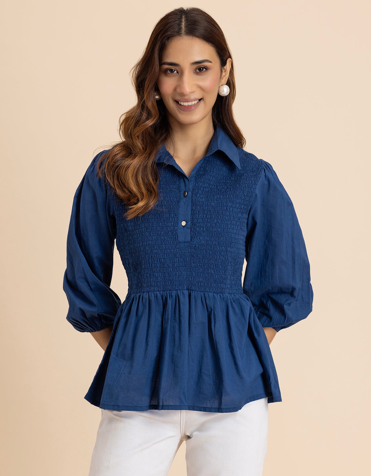 Solid Peplum Style Regular Casual Shirt Top For Women