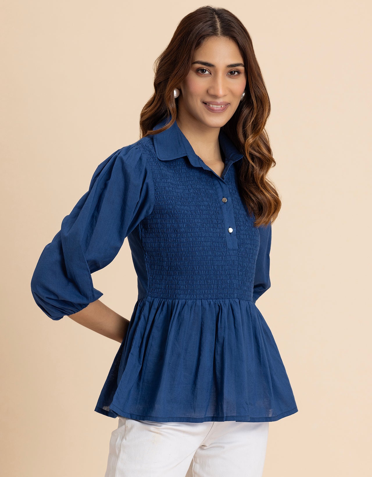 Solid Peplum Style Regular Casual Shirt Top For Women
