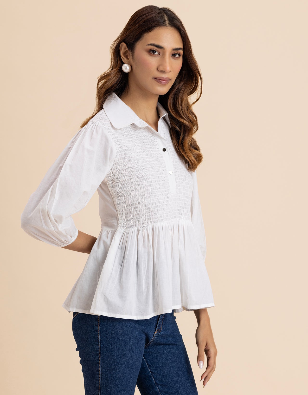 Solid Peplum Style Regular Casual Shirt Top For Women