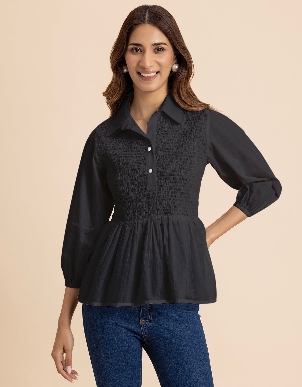 Solid Peplum Style Regular Casual Shirt Top For Women