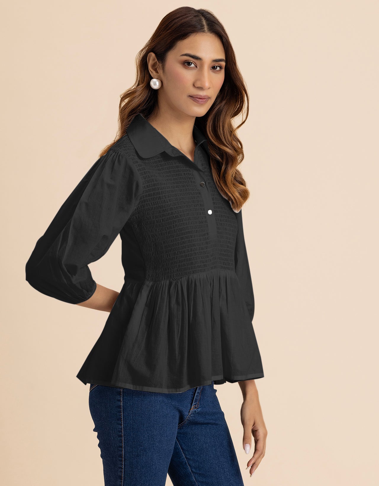 Solid Peplum Style Regular Casual Shirt Top For Women