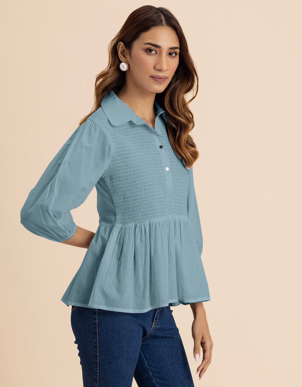 Solid Peplum Style Regular Casual Shirt Top For Women