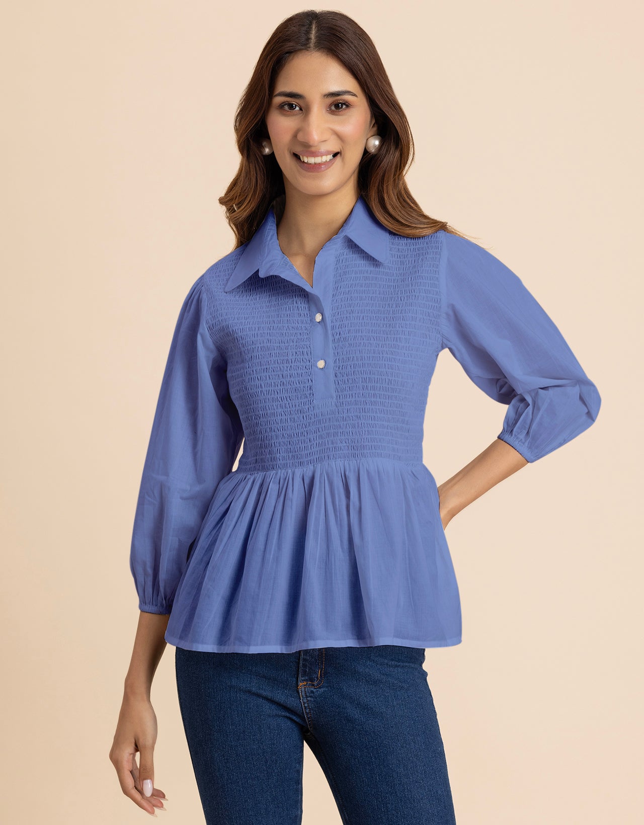 Solid Peplum Style Regular Casual Shirt Top For Women