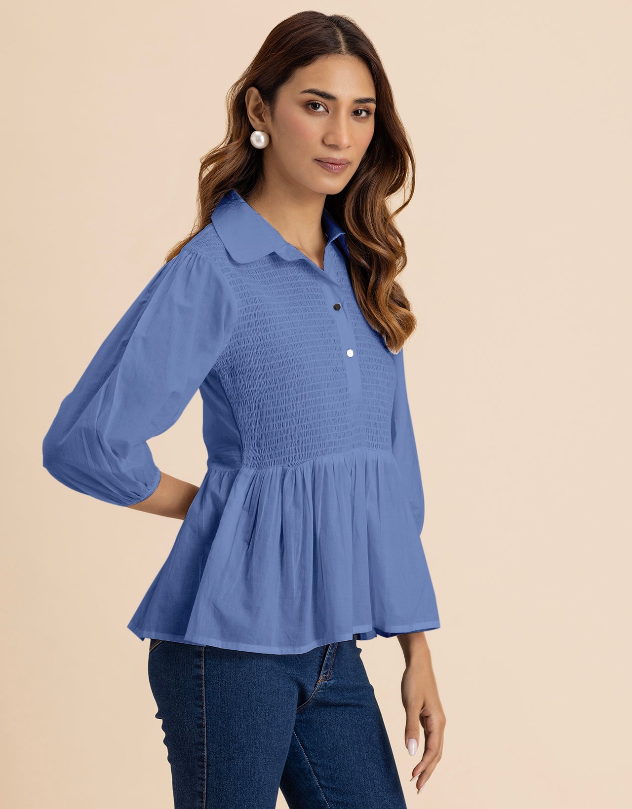 Solid Peplum Style Regular Casual Shirt Top For Women