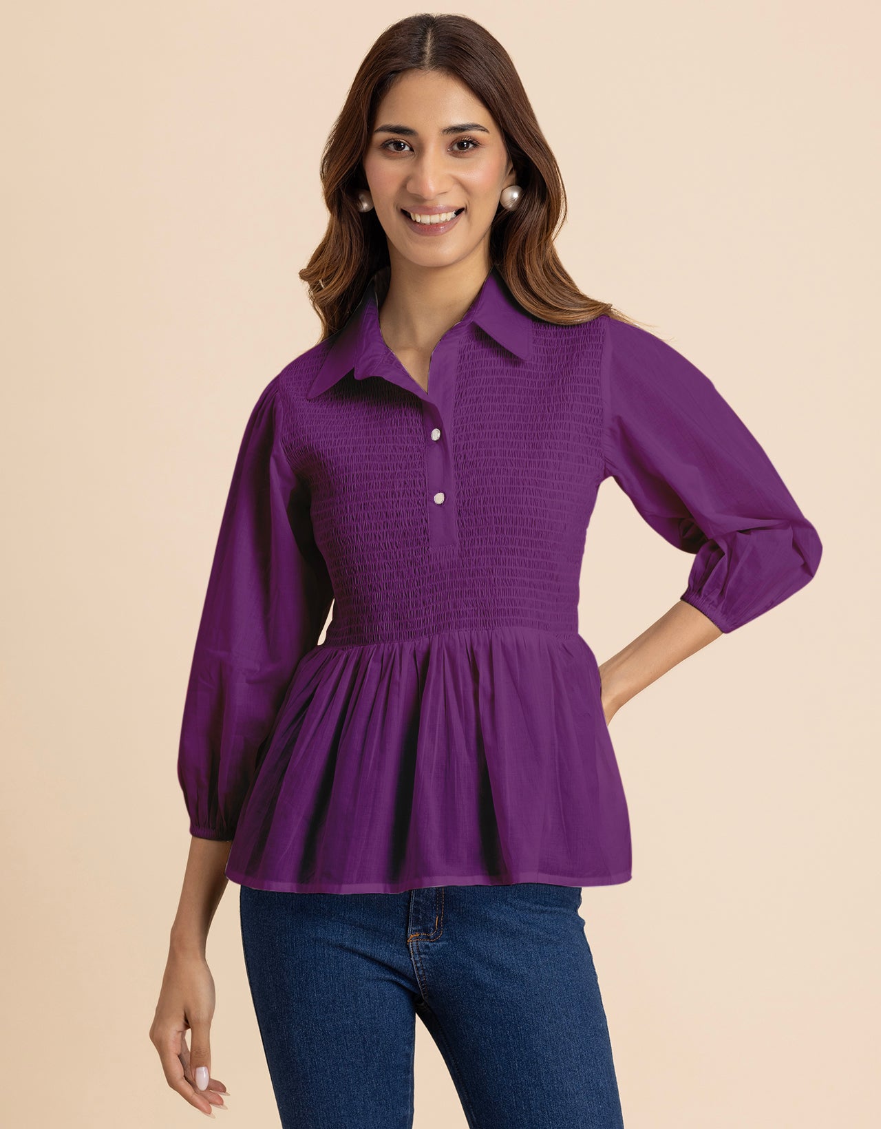 Solid Peplum Style Regular Casual Shirt Top For Women