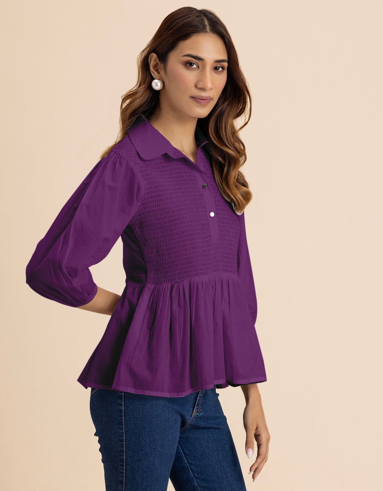Solid Peplum Style Regular Casual Shirt Top For Women